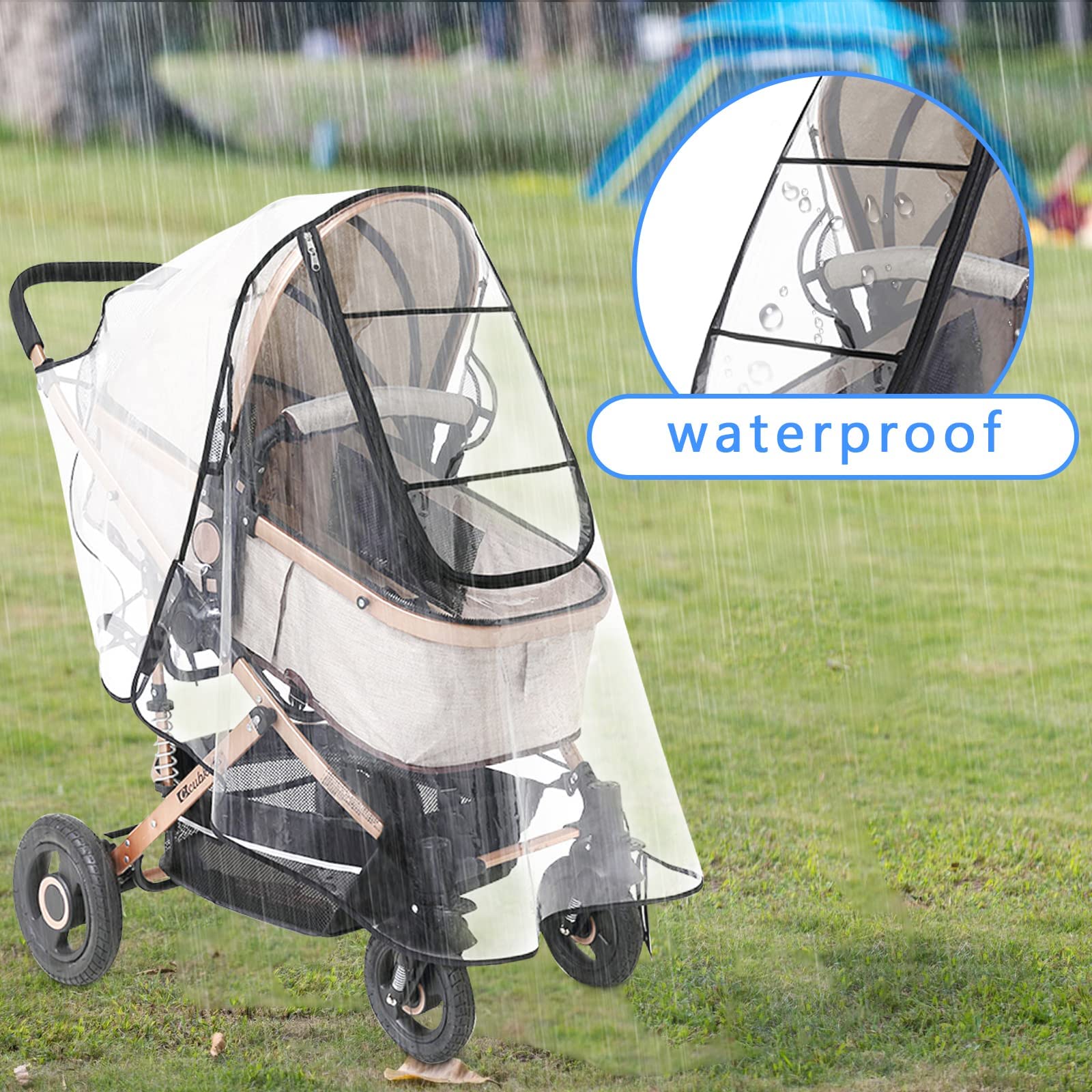 Universal Baby Stroller Rain Cover with Clear Zip Front and Waterproof Oxford Cloth | Foldable Dustproof Protection
