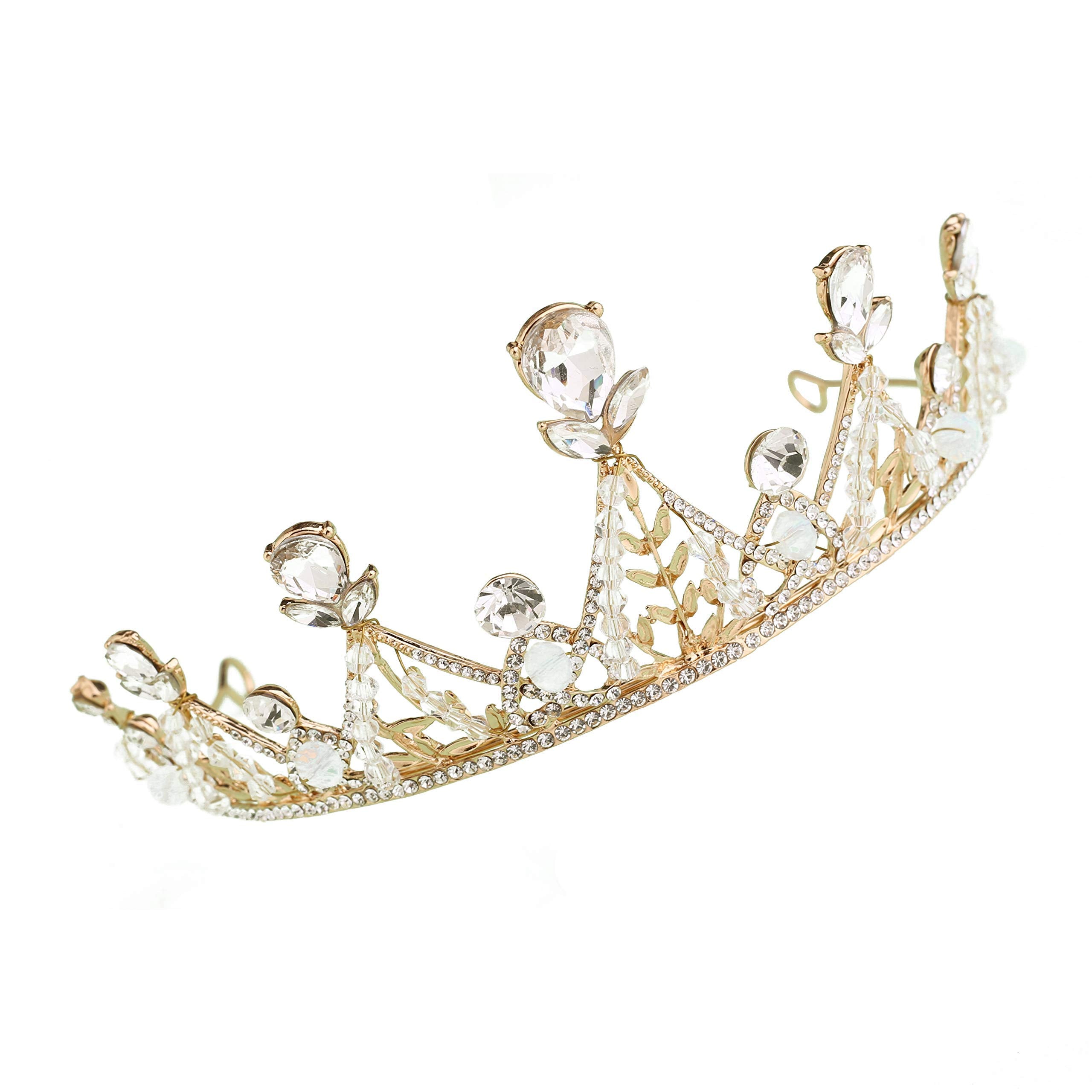 PALAY® Princess Crown and Tiara for Women and Girls Queen Crown Prom Costume Tiara Rhinestone Crown for Bride for Festival Party Birthday (Gold)