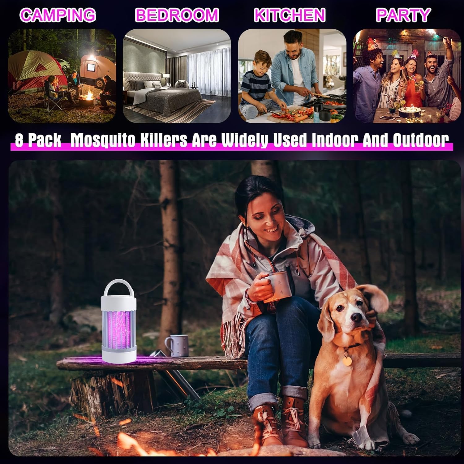 HASTHIP Electric Mosquito Killer Lamp for Indoor and Outdoor Use with Folding Handle | USB Powered and Chemical Free