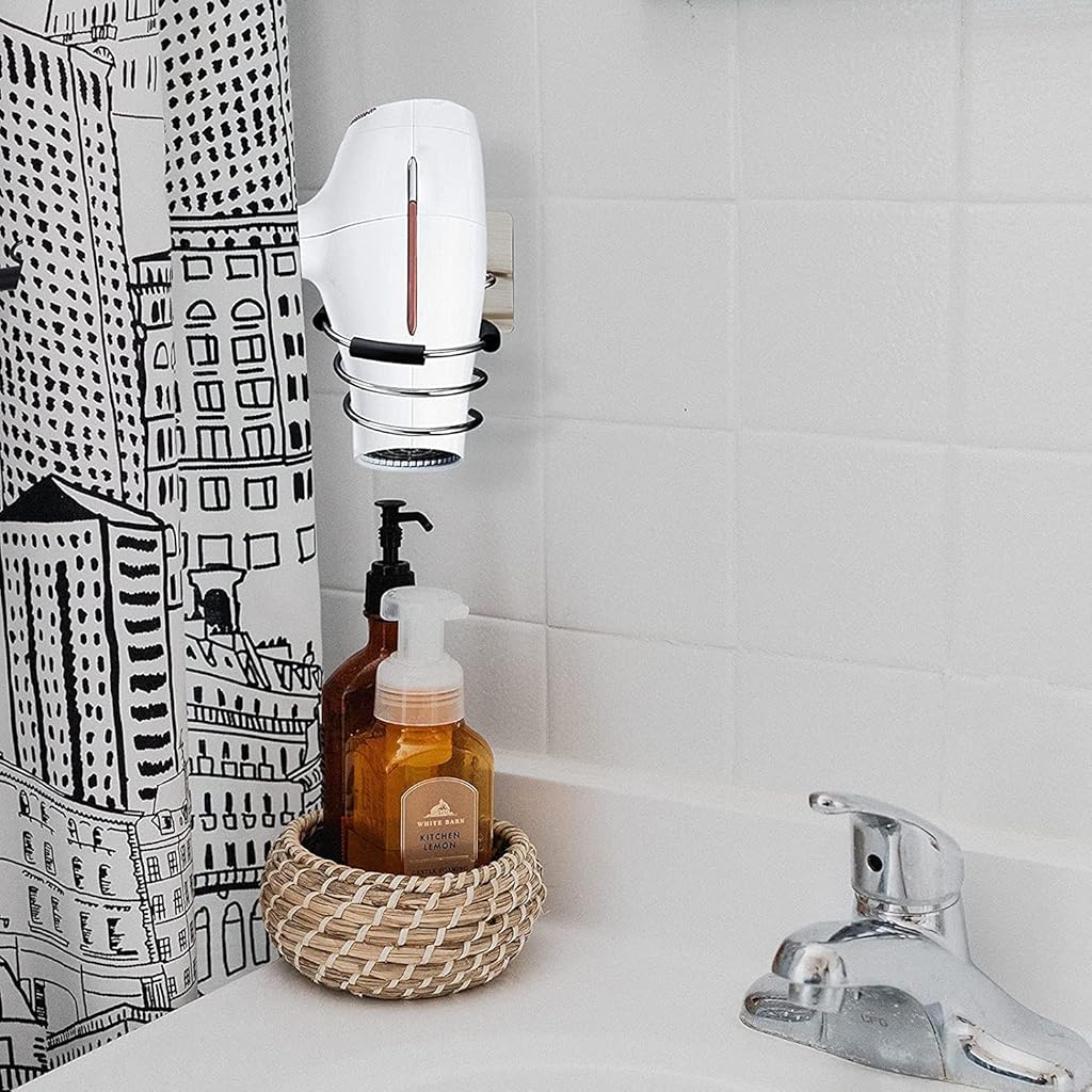 HASTHIP® Hair Dryer Holder 2 in 1 Spiral Wire Organizer Self Adhesive Wall Mount Hair Tools Holder Hair Styling Tools Organizer Universal Stainless Steel Bathroom Organizer