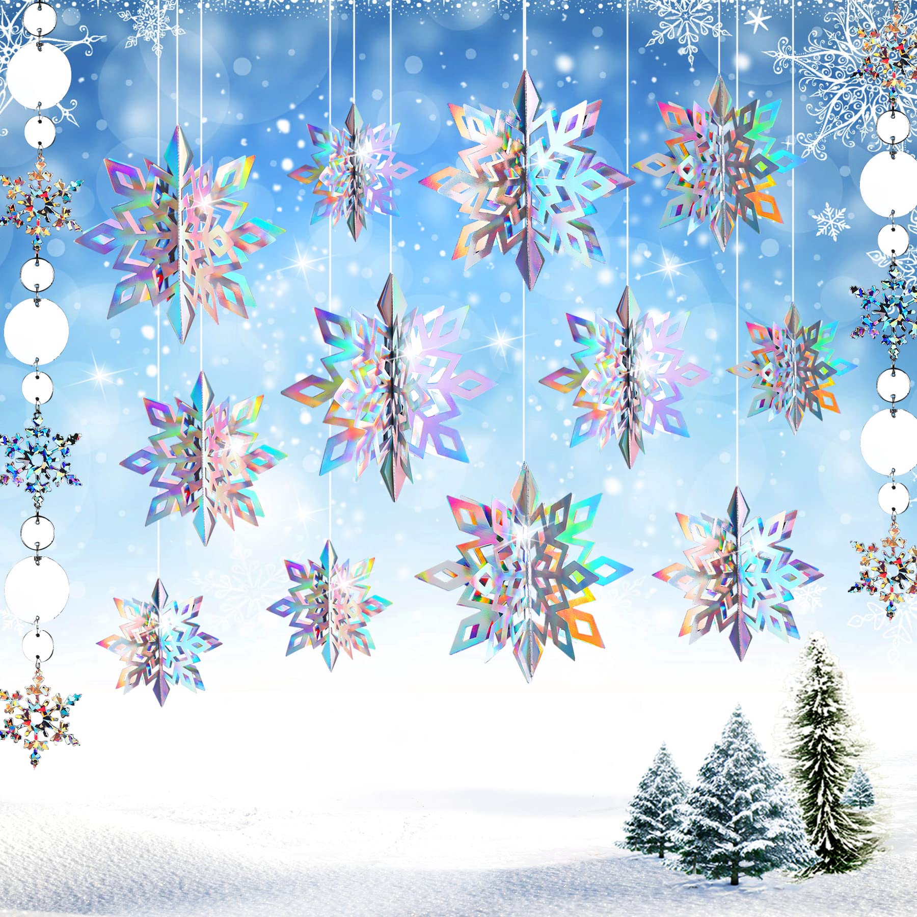 HASTHIP® 18Pcs Frozen 3D Hanging Snowflakes Decorations