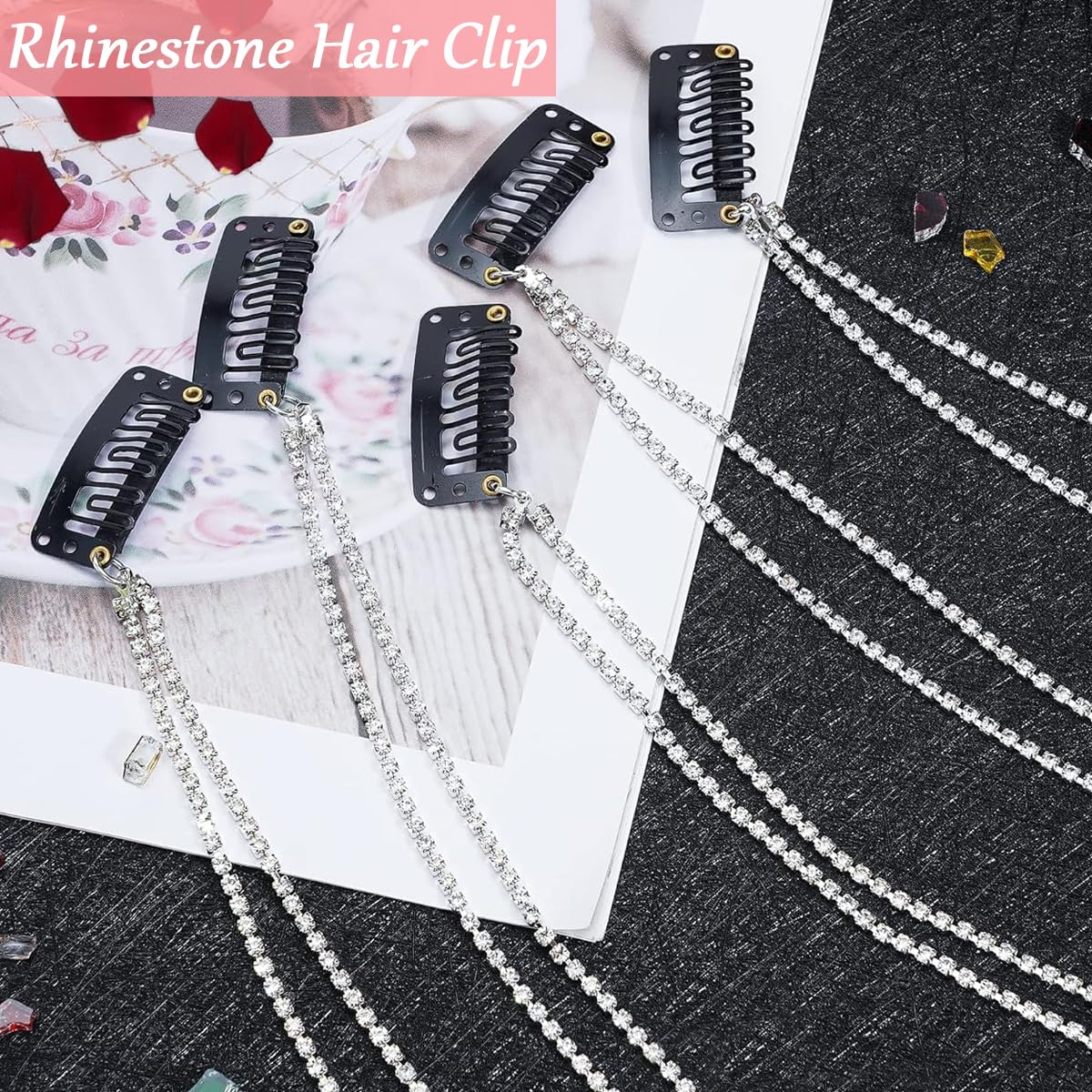 MAYCREATE® 5Pcs Rhinestone Hair Clip Chains Braids Hair Accessories for Women Stylish 20 Inch Hair Extensions Girls Dazzling Crystal Silver Hair Chains Long Tassle