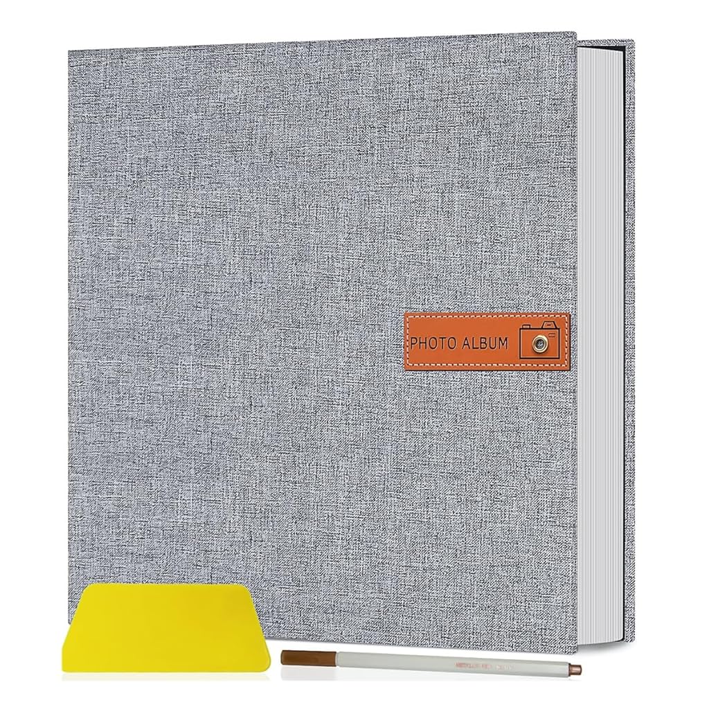HASTHIP Photo Album - Self Adhesive Scrapbook Album for 4x6 5x7 8x10 Pictures, Linen Cover with 40 Pages DIY Photo Book, Birthday Gifts for Women Mom Family Baby Wedding Travel (11.5