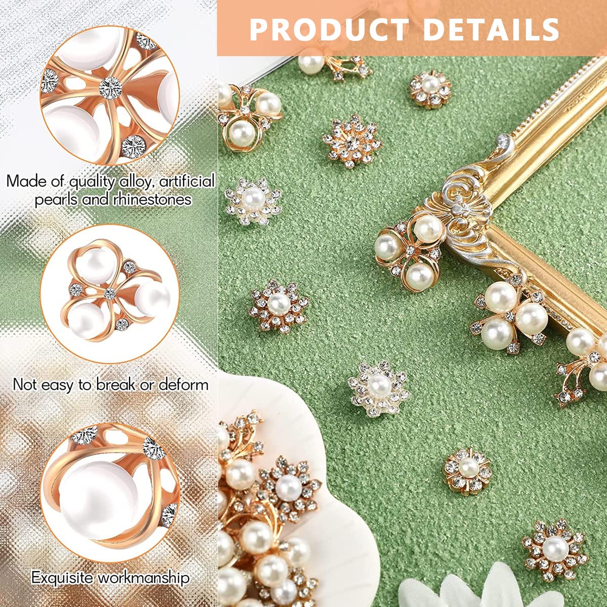 SANNIDHI Pearl Rhinestone Brooch Buttons for DIY Crafts featuring Alloy Flower Flat Backs | 11pcs Embellishments for Jewelry, Bags and Clothes