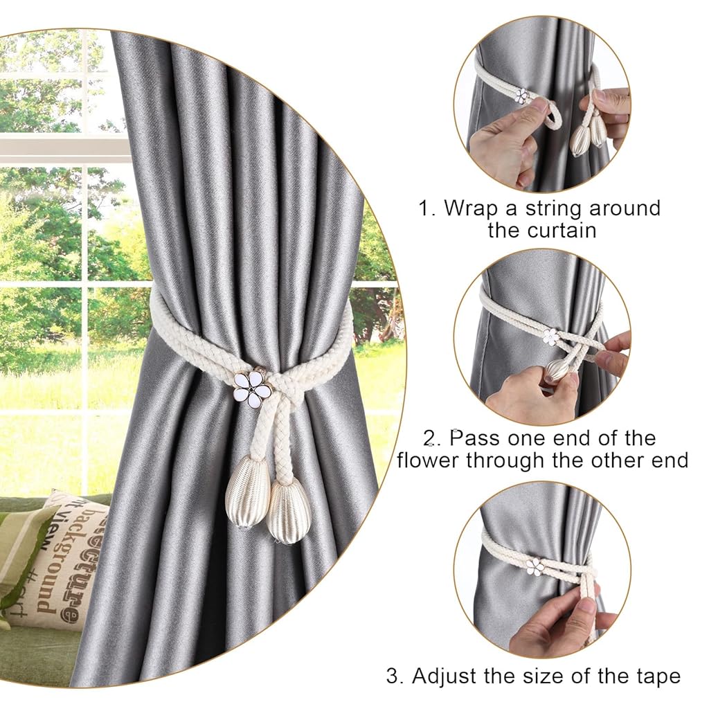 HASTHIP® 4 Pieces Hand Woven Rope Curtain Tiebacks Cotton Curtain Cord Buckles Handmade Ties Buckle Decorative