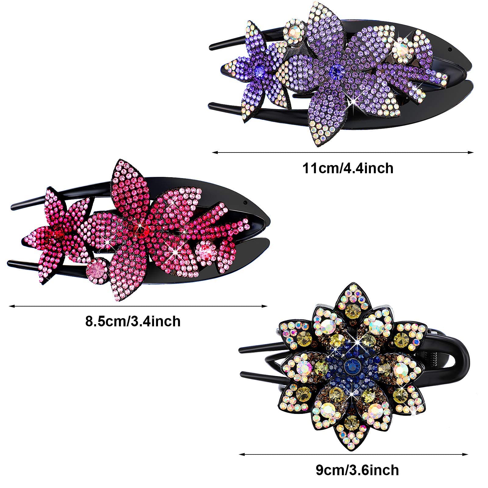 PALAY Purple Dovetail Hair Clips for Elegant Hairstyles with Rhinestone Floral Design | Ideal for Weddings and Daily Wear