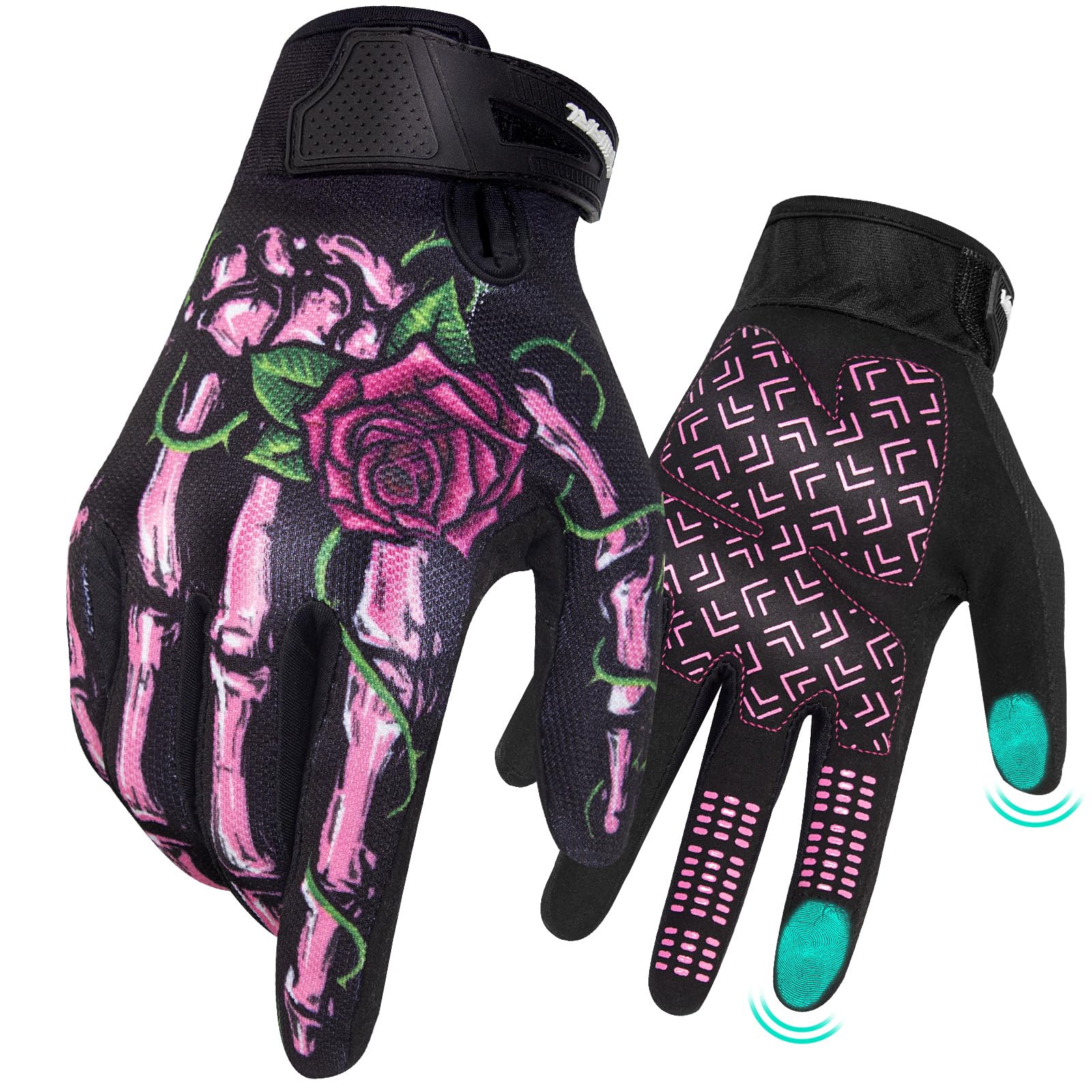 Proberos® Motorcycle Gloves for Men Women Touchscreen, Lightweight Dirt Bike Glove Non-Slip, Skeleton Riding Glove-Black-L