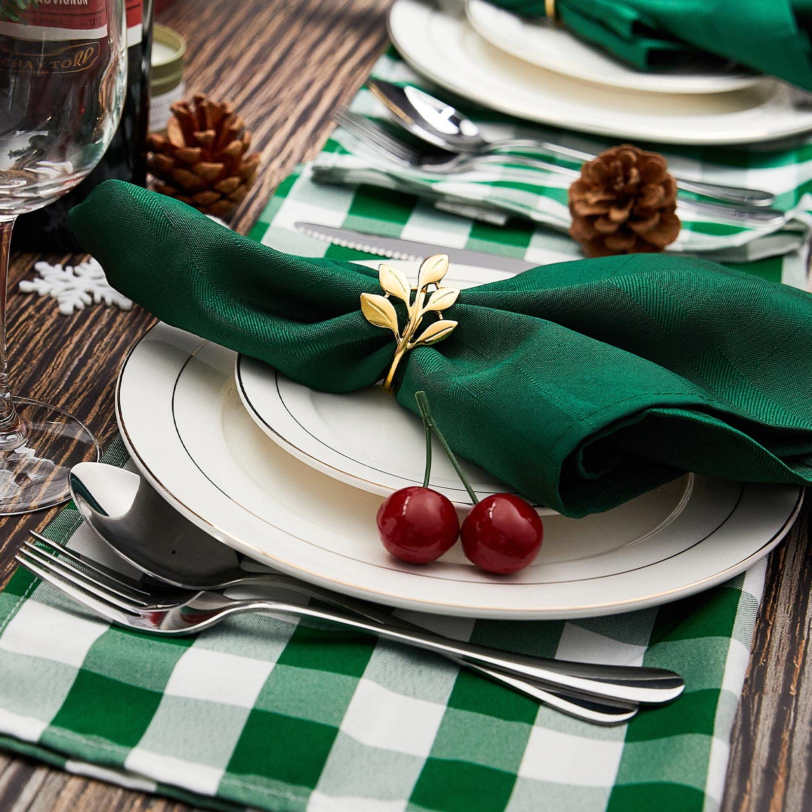 ZIBUYU Napkin Rings Set of 6 for Dining Table featuring Golden Leaf Metal Design | Elegant Wedding Decor