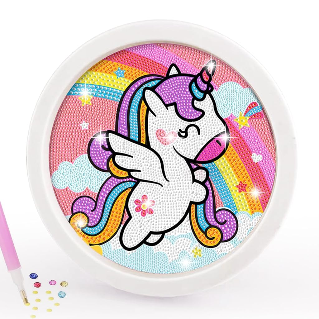 ZIBUYU® Unicorn 5D Diamond Art Painting Kit for Kids with Frame, 20x20cm Full Drill Gem Art Set, DIY Diamond Painting Craft for Ages 6-12, Includes Canvas, Tools, Diamond Dots, Home Decor Gift