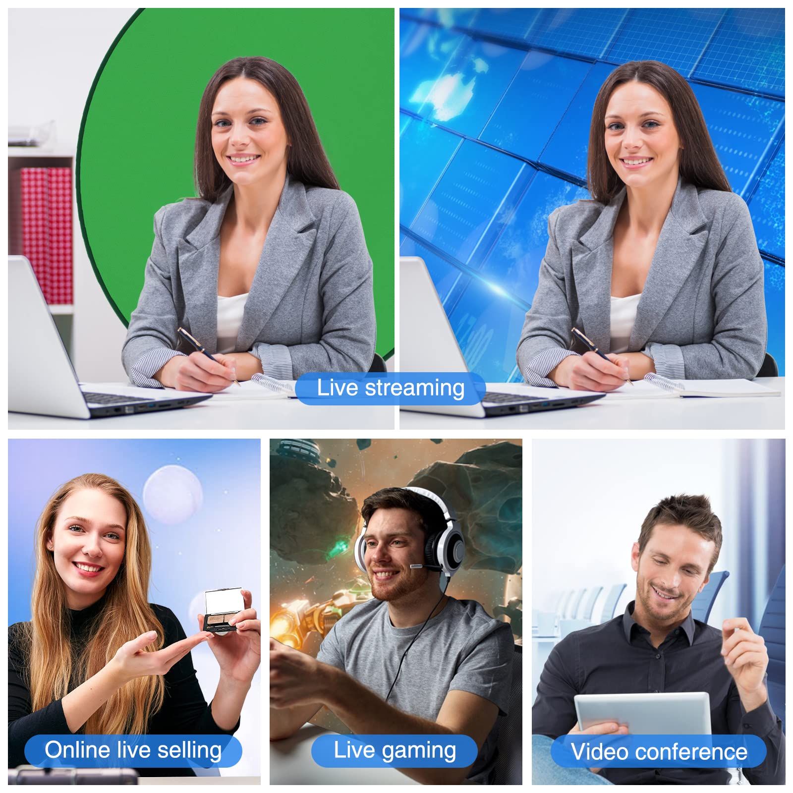 HASTHIP Blue Green Screen for Chair Background with Double Layer Design 142cm | Ideal for Zoom and Live Streaming