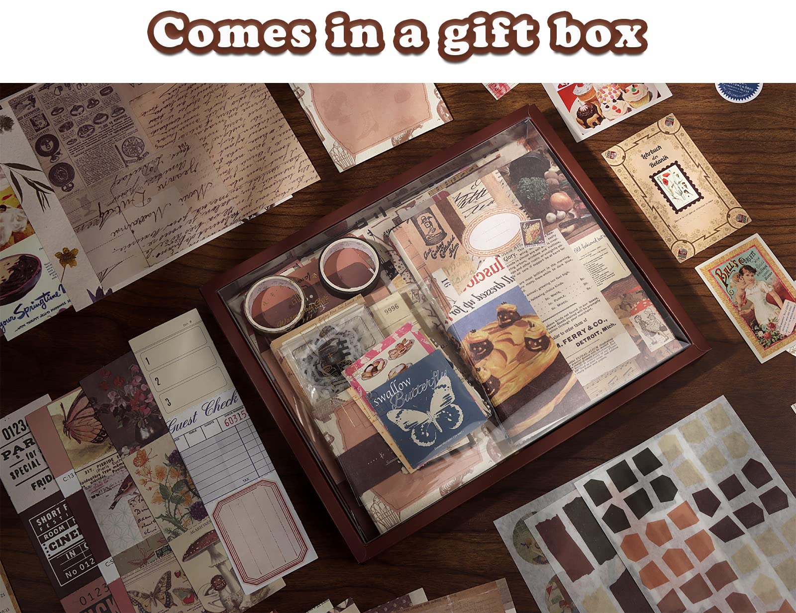 HASTHIP Vintage Scrapbook Stickers Pack for Journaling and Crafts with 346 pcs | Beige Aesthetic DIY Kit