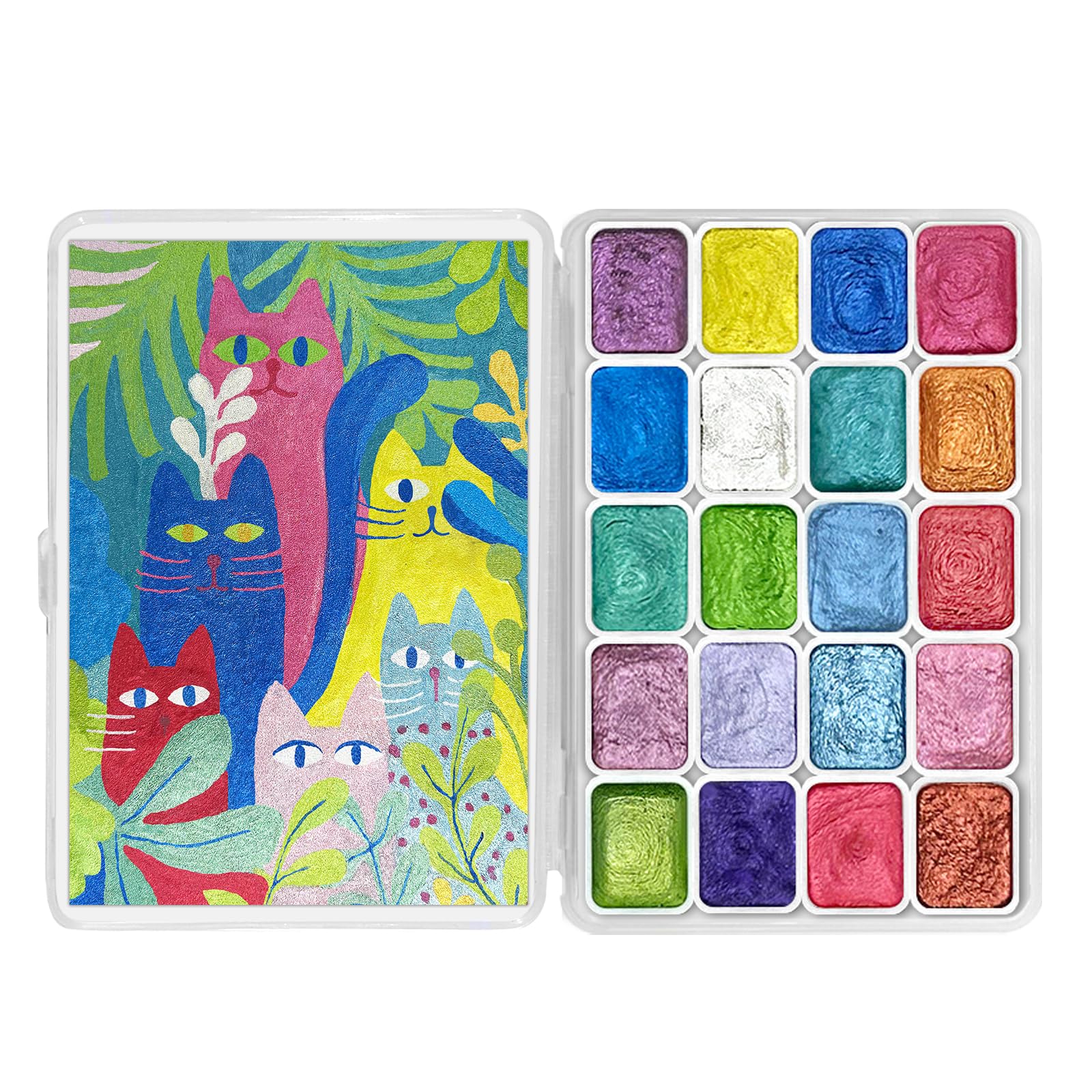 HASTHIP® 20-Color Metallic Watercolor Paint Set, Solid Watercolor Palette with Shimmer Pigments Ideal for Painting, Craft Projects, Art Paints for Artists, Student & Beginners