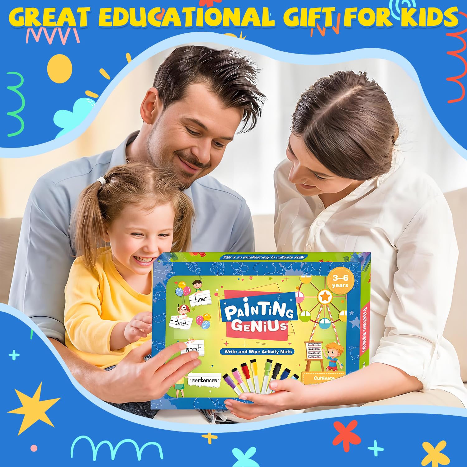 PATPAT Magic Water Doodle Mat for Kids featuring Reusable Water Pens and Stamps 39.37 x 31.5 in | Mess Free Drawing Fun