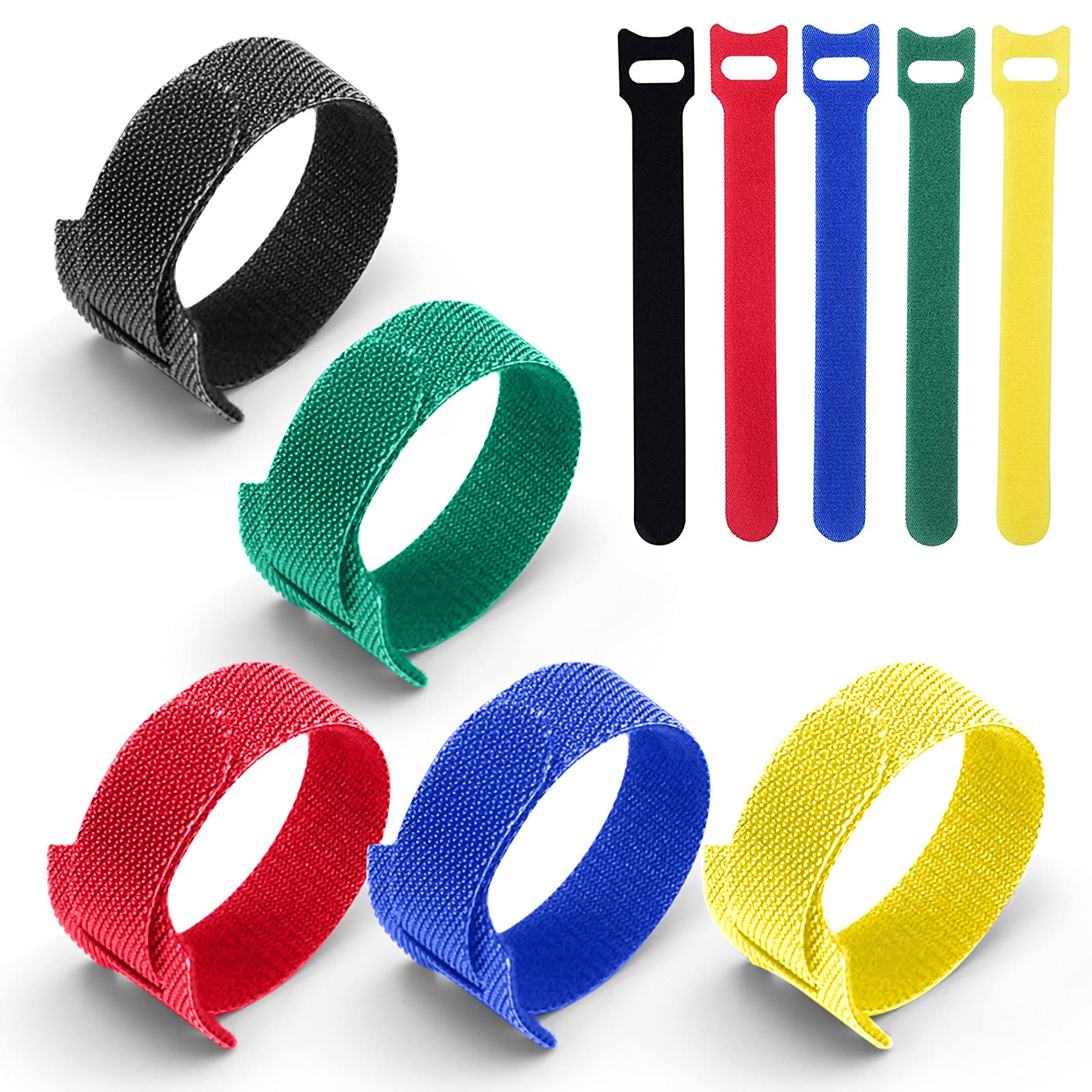 HASTHIP® 30 PCS Cable Management Reusable Fastening Cable Ties Cable Organizer Used to Manage Fixed Computer Cables Plants Office Supplies Strong Nylon Material 5 Colors (30PCS)