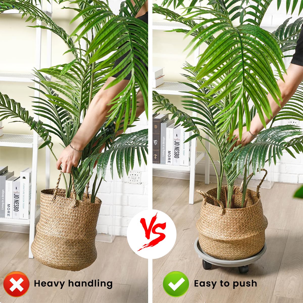 HASTHIP Round Plant Caddy with Wheels for Indoor and Outdoor Pots featuring Locking Metal Frame | 27CM Rolling Stand