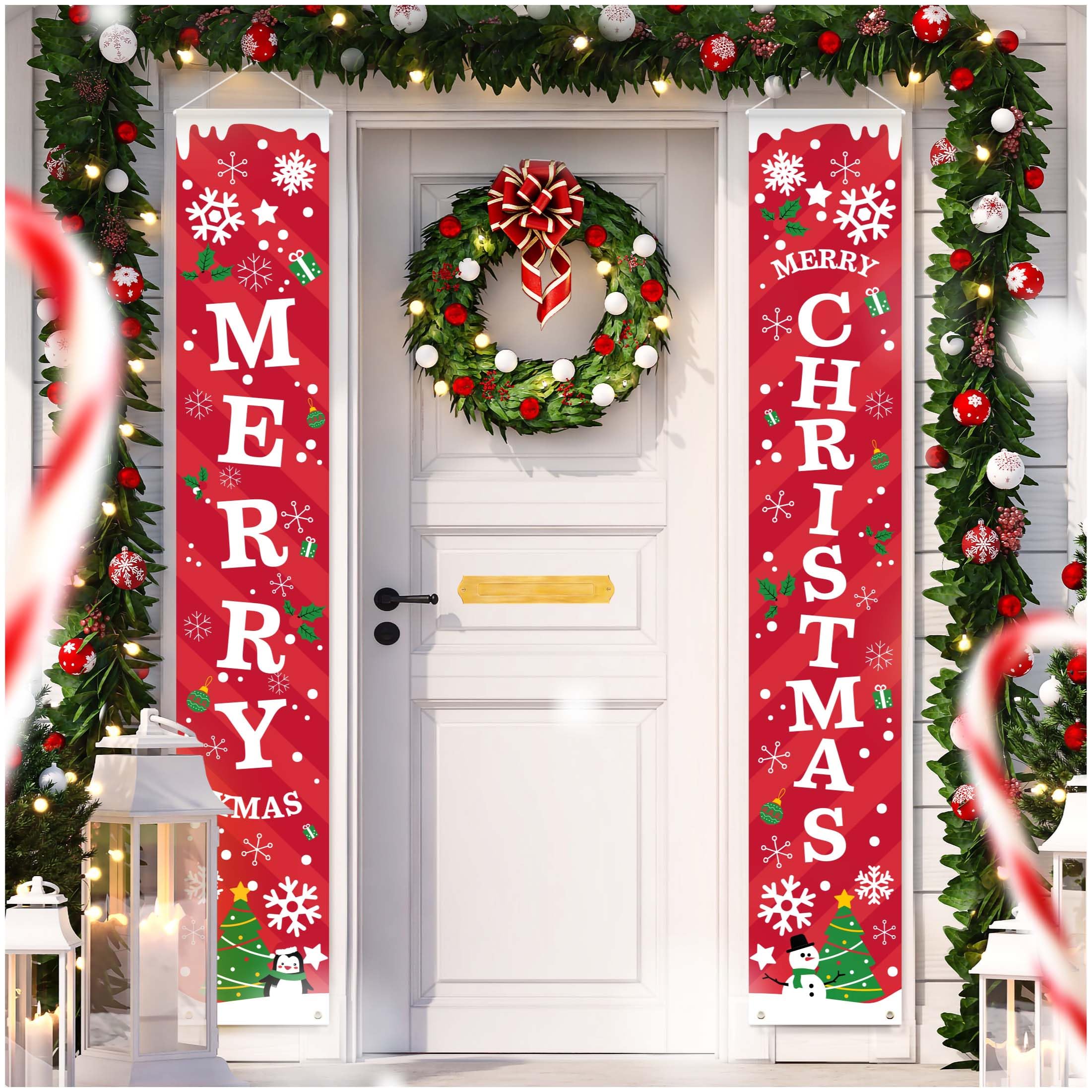 Venzina® Christmas Wall Decoration 5.9ft Wall Hanging Christmas Couplets Christmas Door Couplet Outdoor Yard Front Porch Couplet Set, Hanging Merry Christmas Wall Couplet for Porch, Door, Balcony