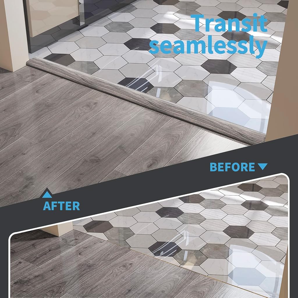 HASTHIP® Floor Transition Strip Self Adhesive Vinyl Laminate Flat Divider for Joining Gaps Carpet Threshold Tiles 47.2 x 1.57 Inches Gray 2PCS