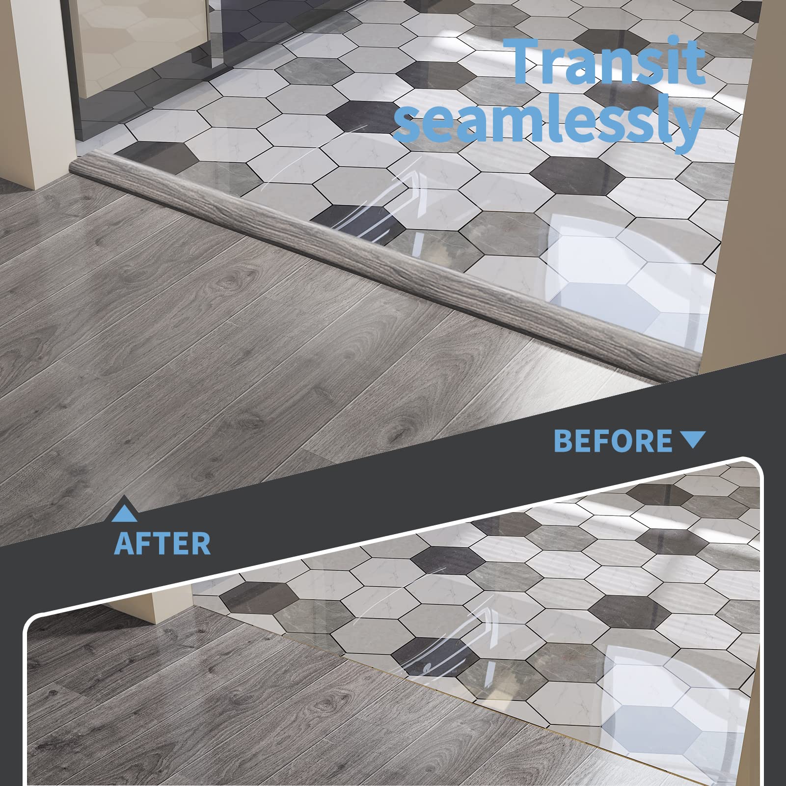 HASTHIP Floor Transition Strip for Joining Gaps and Carpet Thresholds 47.2 x 1.57 in Gray 3PCS | Scratch‑Resistant PVC Self Adhesive Design