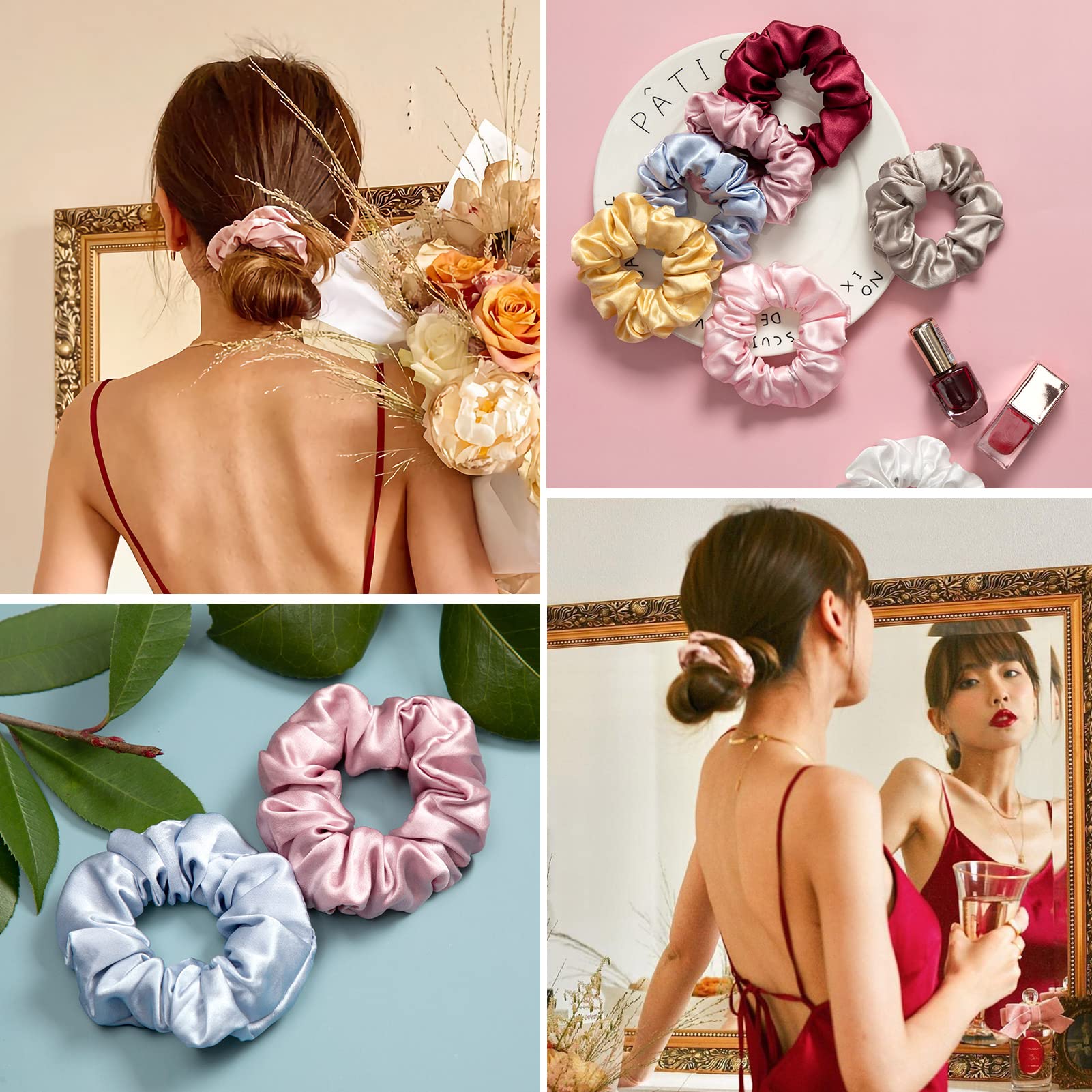 PALAY Silk Satin Scrunchies for Ponytails with Strong Elastic Hold 10pcs Set | Women & Girls Hair Ties