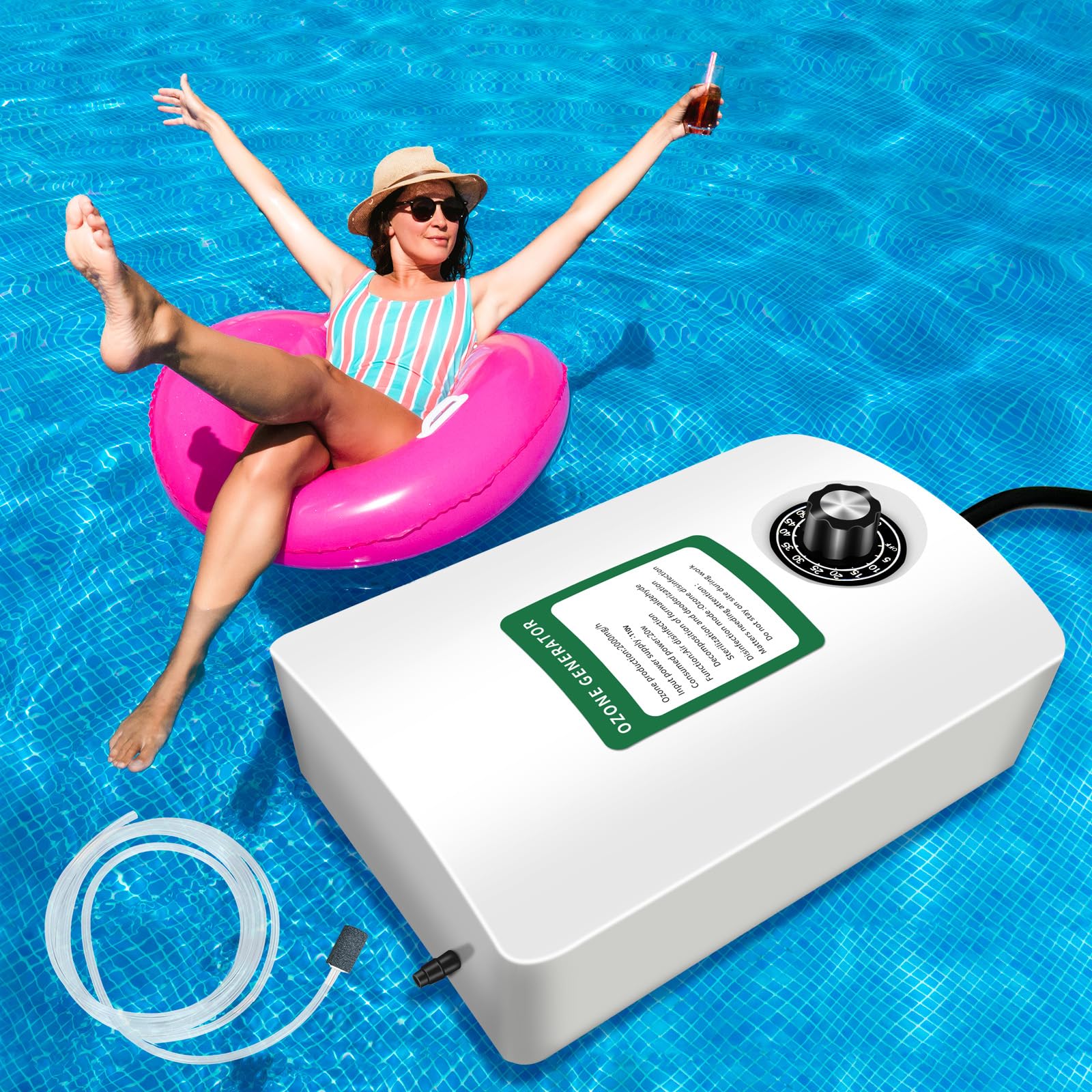 HASTHIP® 2000mg/H Ozone Generator with Timer,Ozone Bubbler, Portable Ozone Generator Keep Cold Plunge Tub Water Clean, Ozone Generator for Cold Plunge, Ice Bath, Hot Tub, Spa, Cold Plunge Accessories