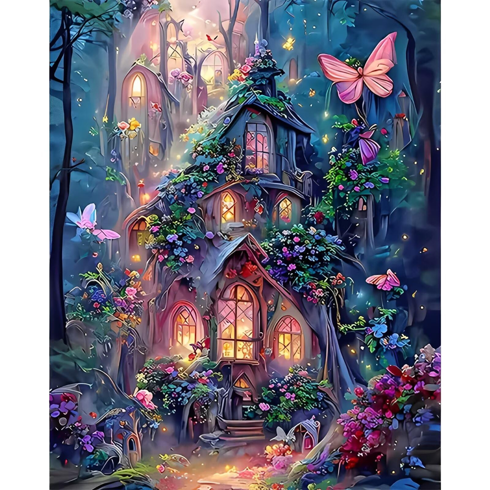 HASTHIP® DIY 5D Diamond Art Painting Kit, Dreamy Magic Forest Castle Full Drill Art Paint, No Frame Full Drill Rhinestone Embroidery Art Craft for Home Wall Décor Gifting, 30x40cm