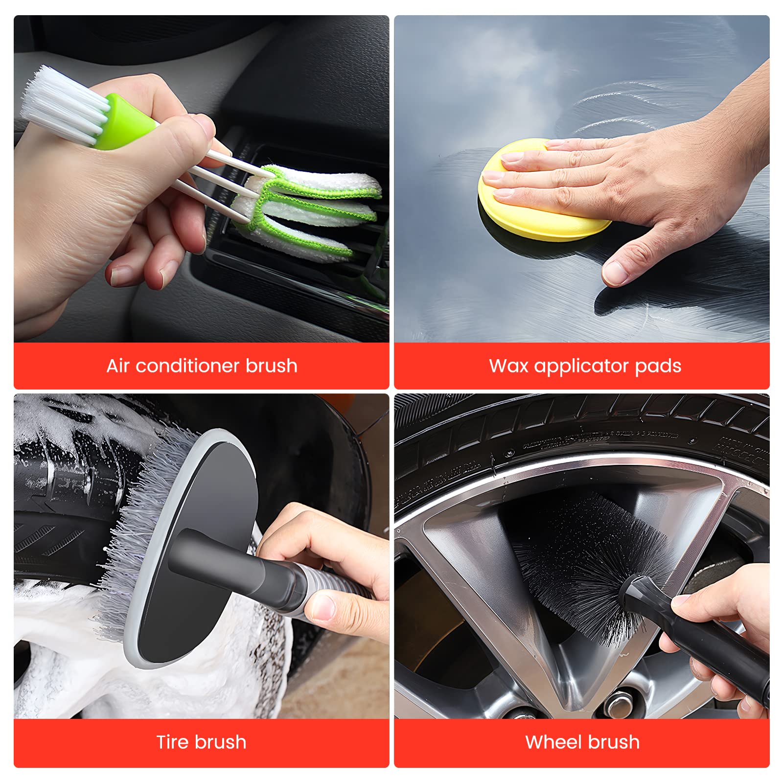 STHIRA® 18Pcs Car Cleaning Brush Kit with Wash Mitt Sponge Towels, Tire Brush Tool Set, Interior Exterior Car Care Detailing Set for Car Motorcycle Bike Cleaning Wheels, Engine, Emblems, Air Vents Use