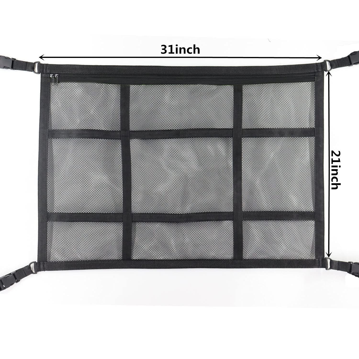 STHIRA Car Ceiling Storage Mesh Net for SUVs and Camping with 9 Straps & Double-Layer Design | 31.5x21.3in Organizer