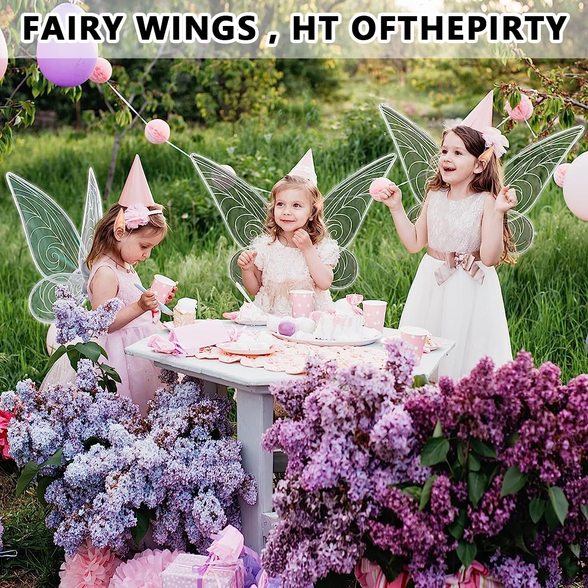 PATPAT Fairy Wings for Kids 5+ Years with Shoulder Strap 60×48 cm Organza White Set | Includes Elf Ears and Flower Garland
