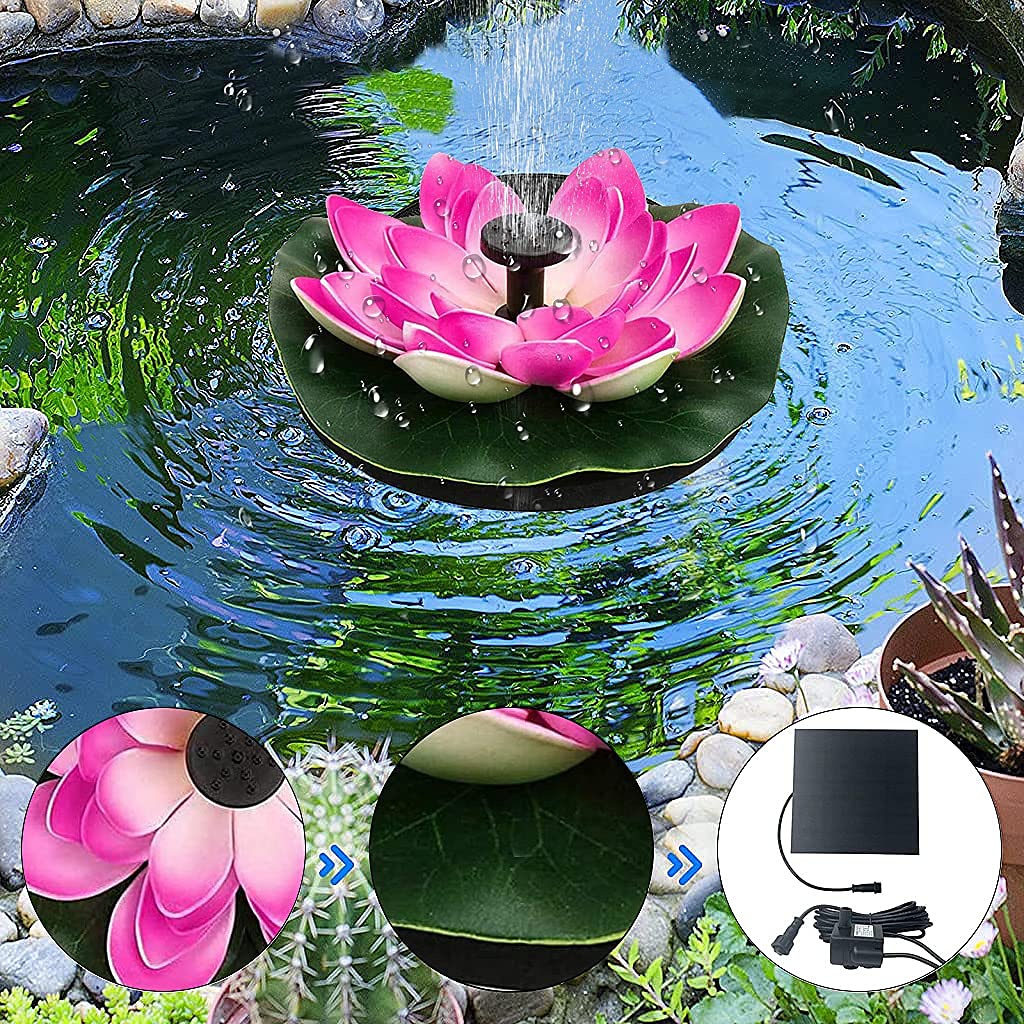 Verilux Lotus Fountain Solar Water Pump Fountain Pump for Pool Pond Garden and Patio Plants Round 7V 2.5W, Pink