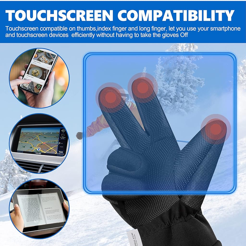 ZIBUYU® Winter Gloves Combo for Men & Women, Warm Bike Riding, Cycling, Snow, Ski Gloves, Touch Screen, Microfiber Anti-Slip, Windproof, Waterproof, One Size Black & Grey