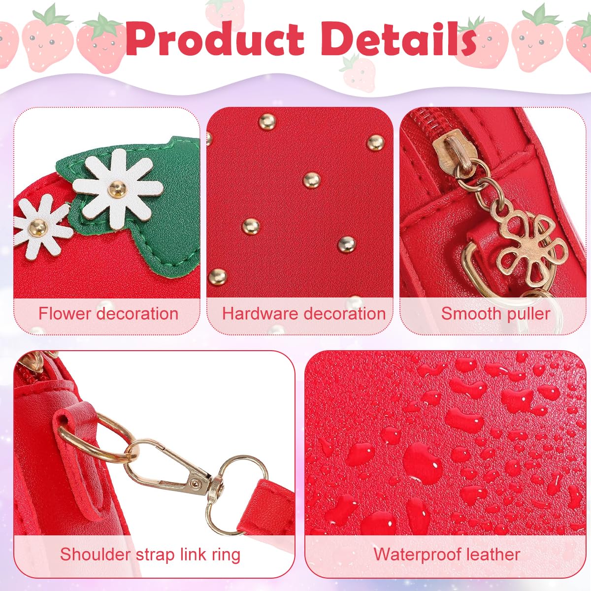 PATPAT Strawberry Sling Bag featuring Dual Straps with 4.7x1.6x5.5 in Design for Girls | Nylon Mini Purse