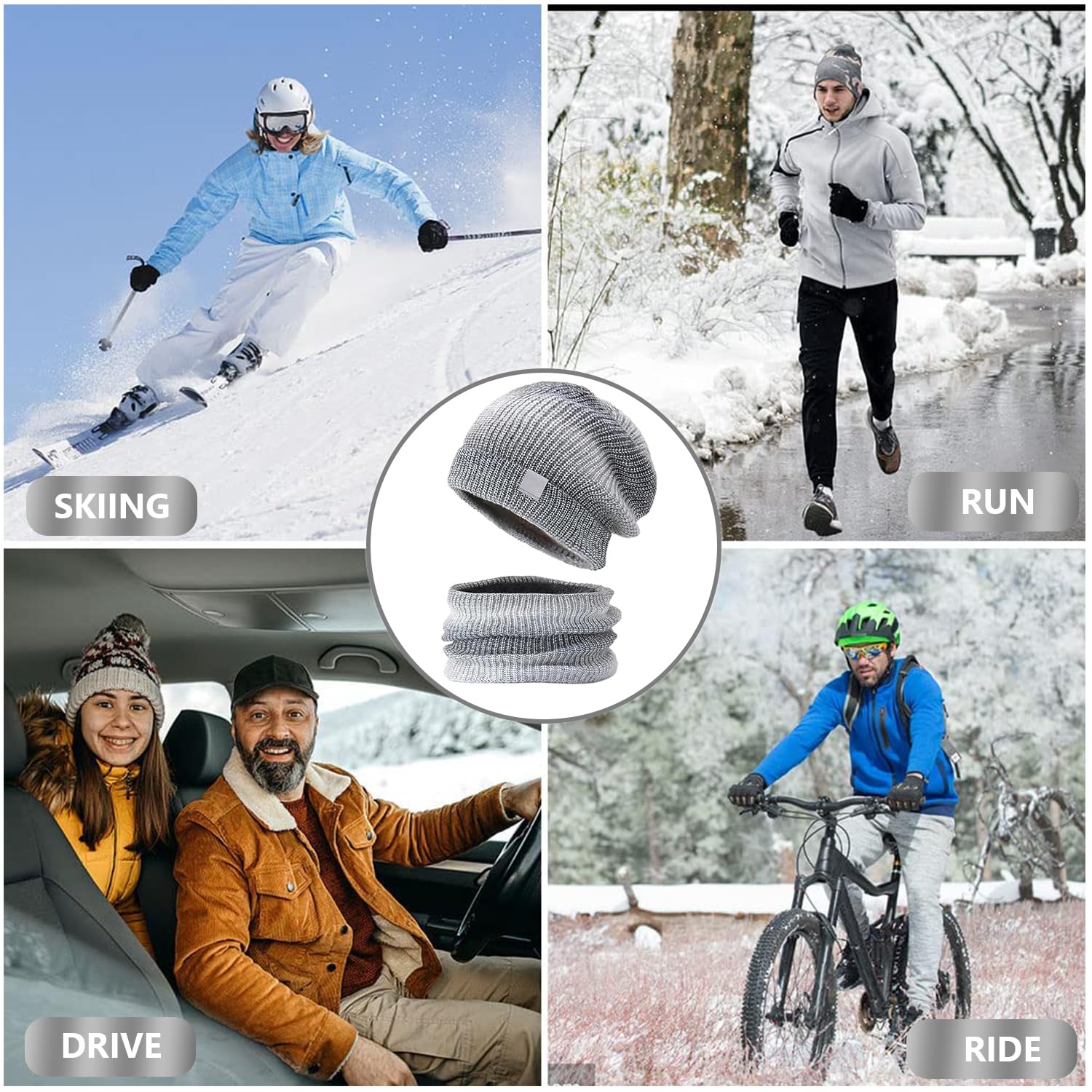 Venzina Woolen Fleece Lined Winter Cap with Neck Warmer Scarf for Women and Girls Grey