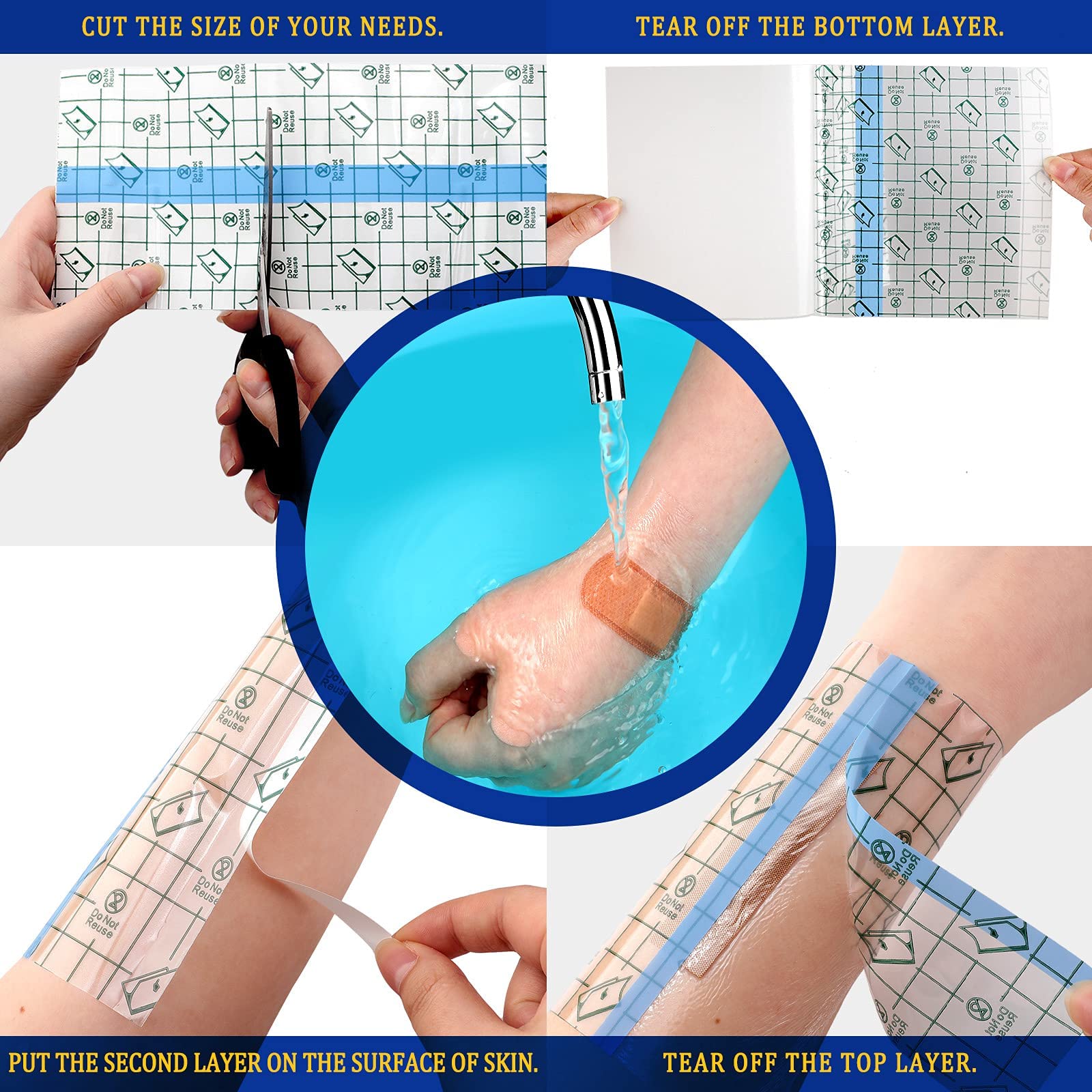 HANNEA Transparent Stretch Adhesive Bandage for Wound Healing with Grid Cut Design 15 cm x 10 m | Waterproof PU Film for Tattoo Aftercare