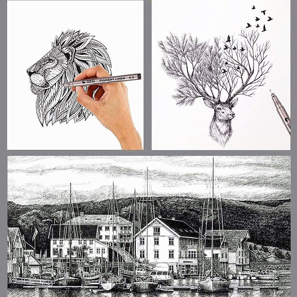 ELEPHANTBOAT Micro Pen Waterproof Fineliner Set for Mandala and Manga Art | 9 Black Pens