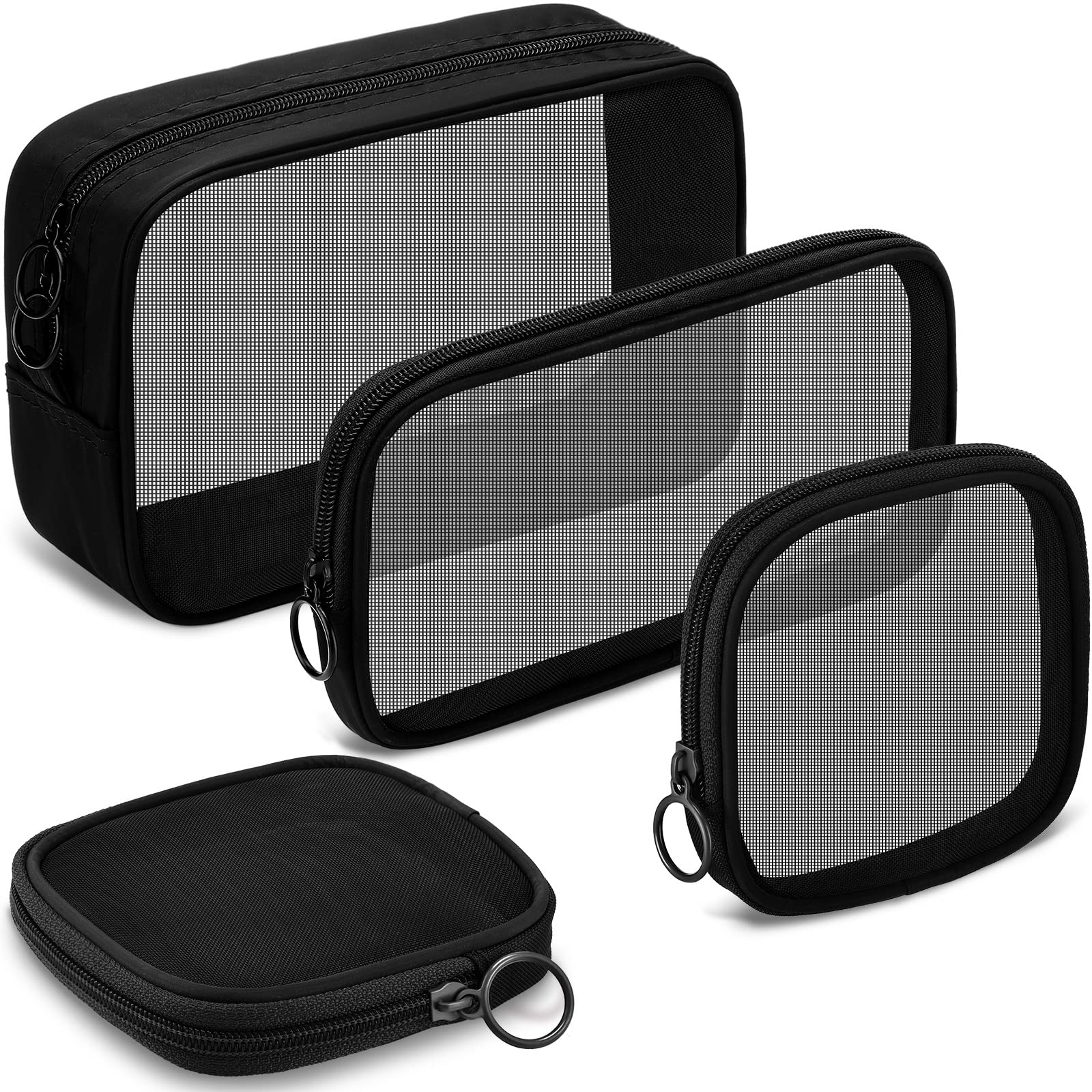 MAYCREATE® 4pcs Mesh Makeup Bag Mesh Cosmetic Bags Travel Toiletry Pouch with Zipper Mini Makeup Cosmetic Purse for Daily Accessory (Small, Large, Medium, Black)