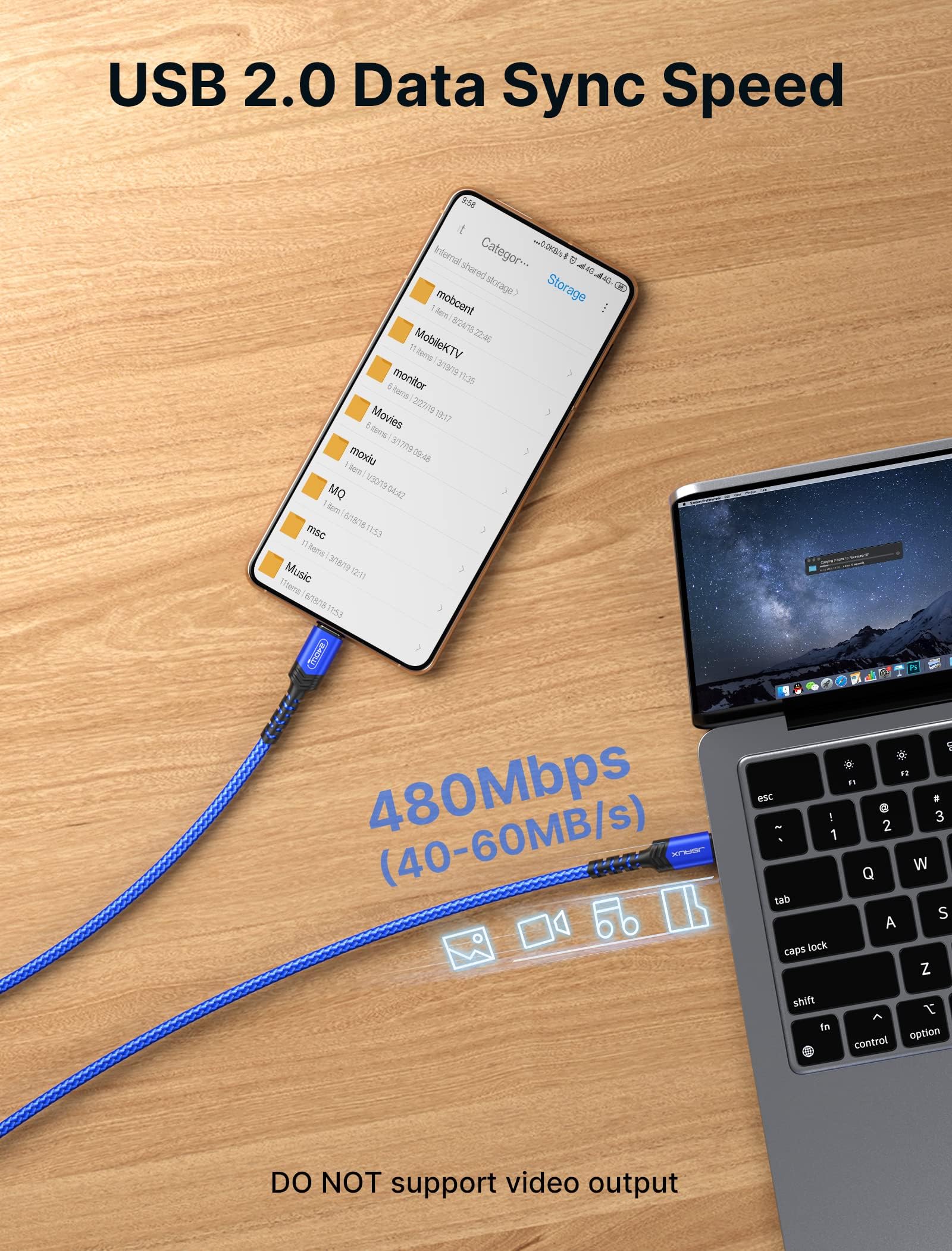 JSAUX USB to Type C Cable for Fast Charging with 100W Output and Nylon Braided Design | 10FT 2-Pack