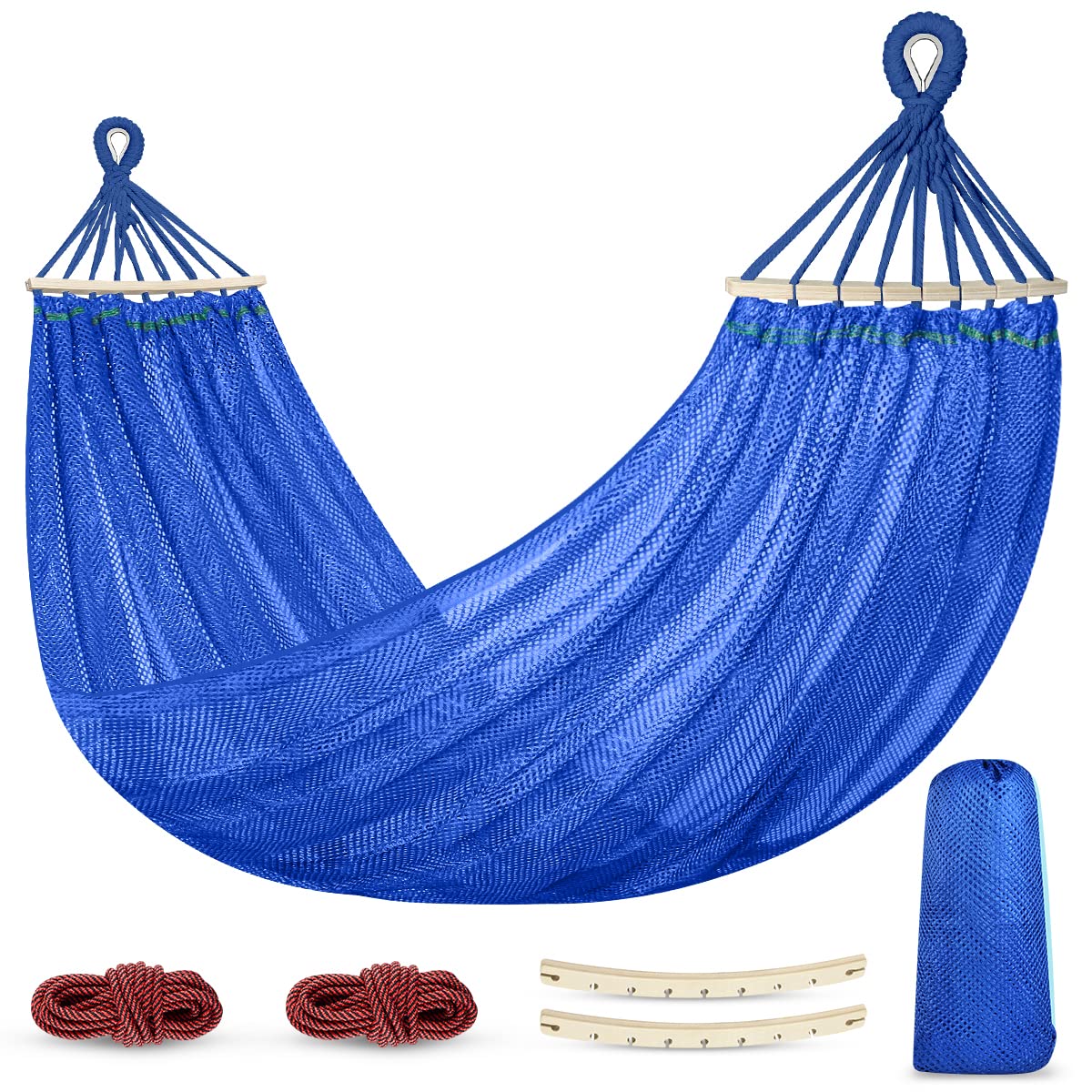 Proberos® Outdoor Hammock for Adult Kids Reinforced Ice Silk Parachute Nylon Breathable Tree Mesh Hammock with Metal Ring Loop Ends Packable Hammock for Beach Trip, Balcony, Camping, 190x130cm