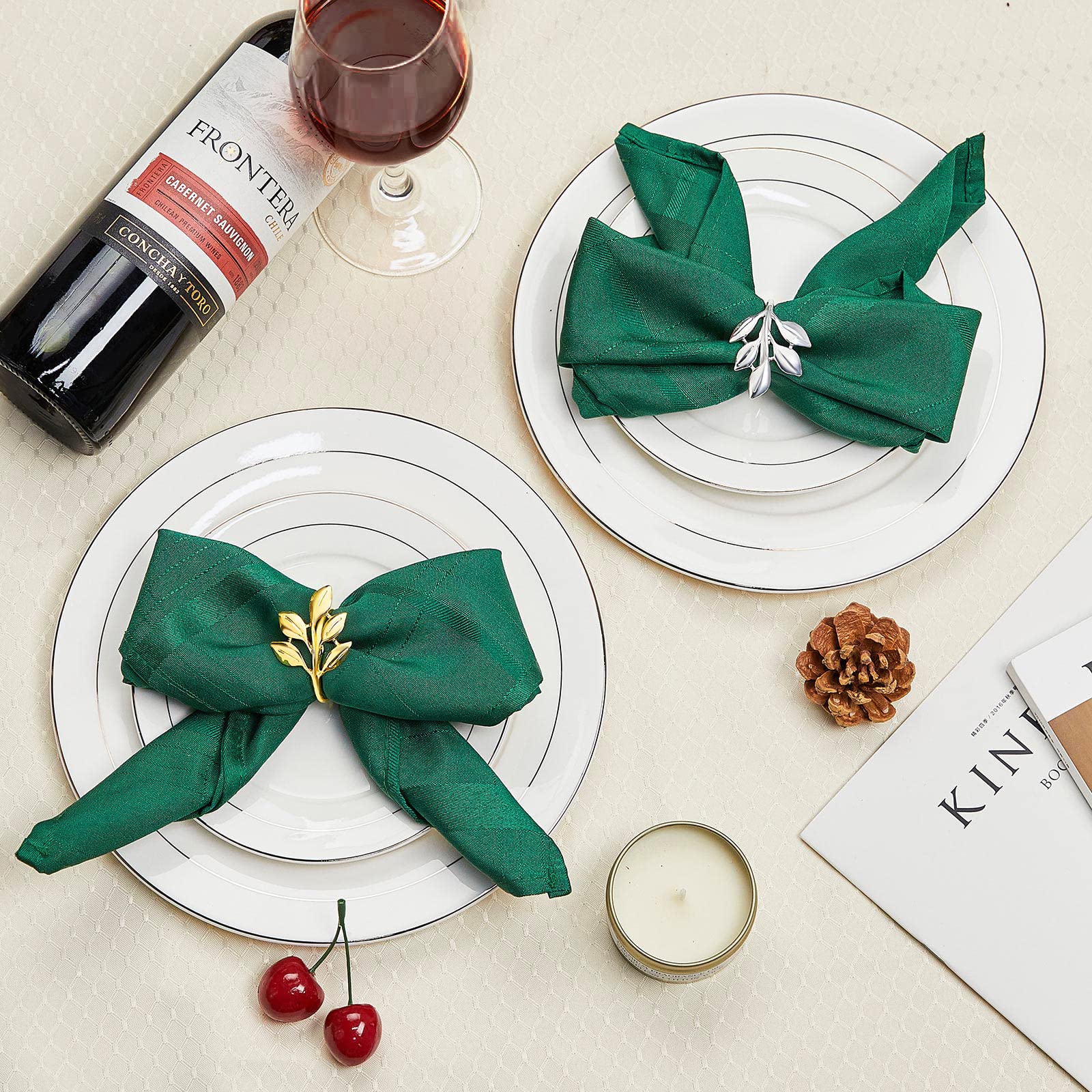 ZIBUYU Napkin Rings Set of 6 for Dining Table featuring Golden Leaf Metal Design | Elegant Wedding Decor