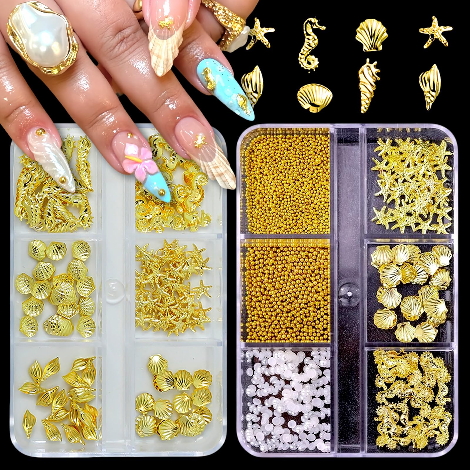 MAYCREATE® 2Pcs Summer Steel Studs Metal Pearls Nail Gems