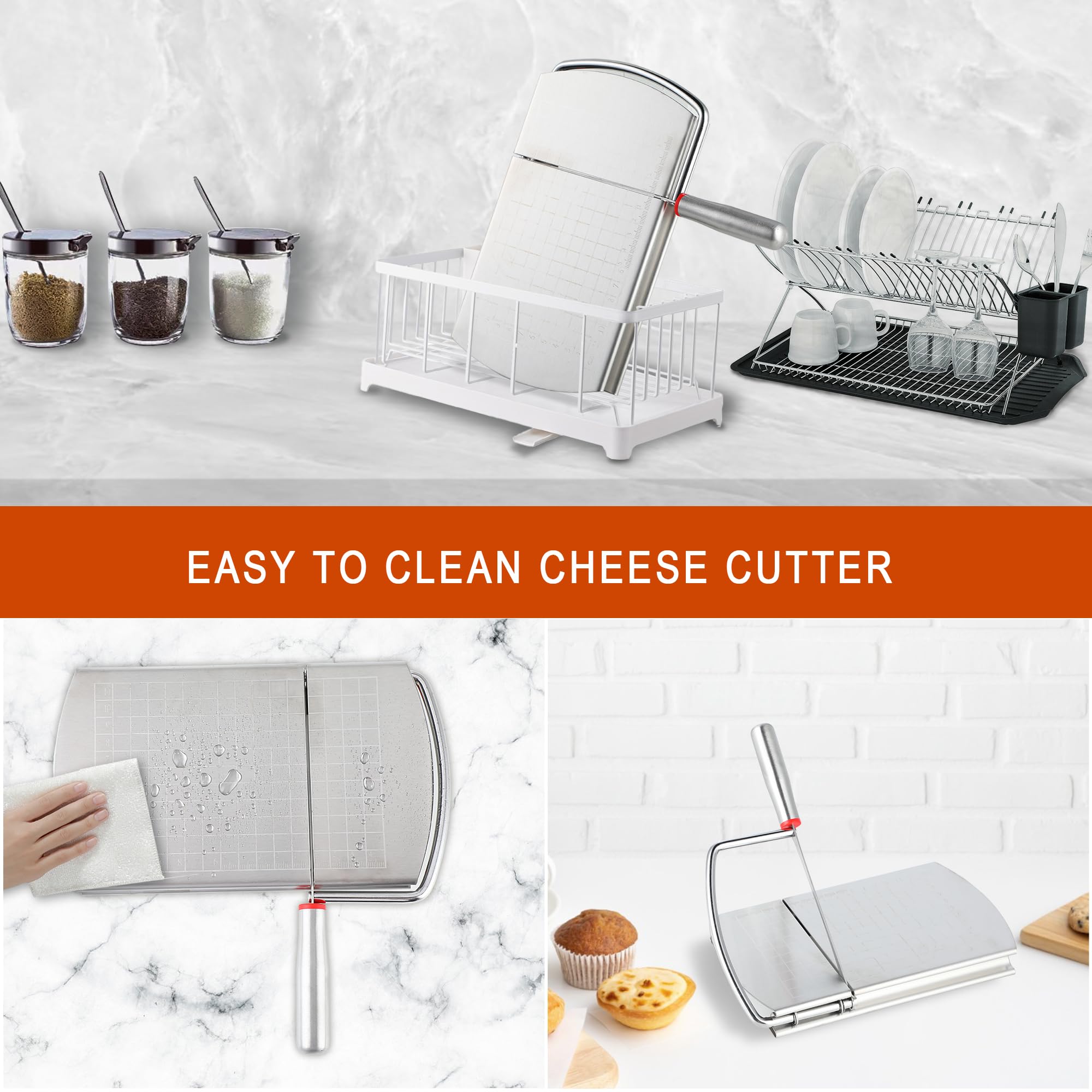 Supvox Cheese Slicer for Butter and Sausages featuring Grid Pattern Board with Stainless Steel Build