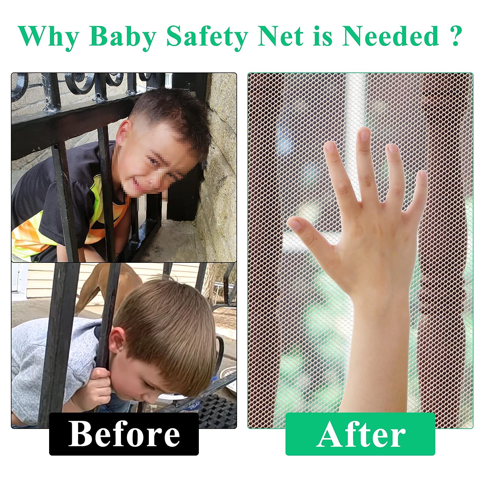 SNOWIE SOFT Baby Safety Net for Balcony and Stairs with 25 Ropes & 15 Buckles | 300×78 cm White