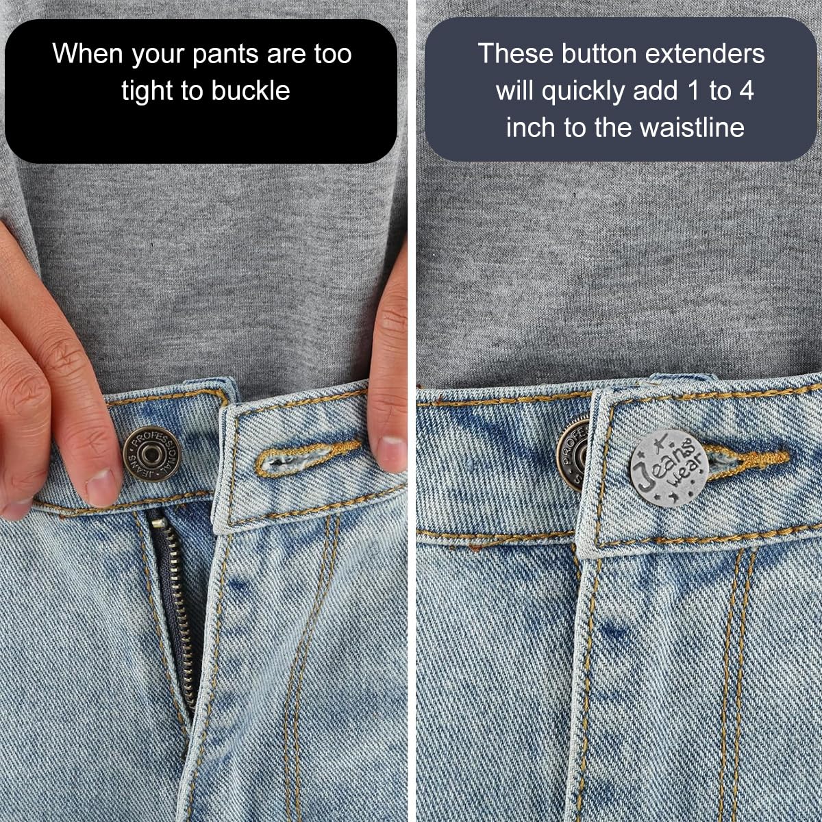 HASTHIP Jeans Waist Adjusting Buttons for Easy Fit with Silicone Strips | 6Pcs Metal Set