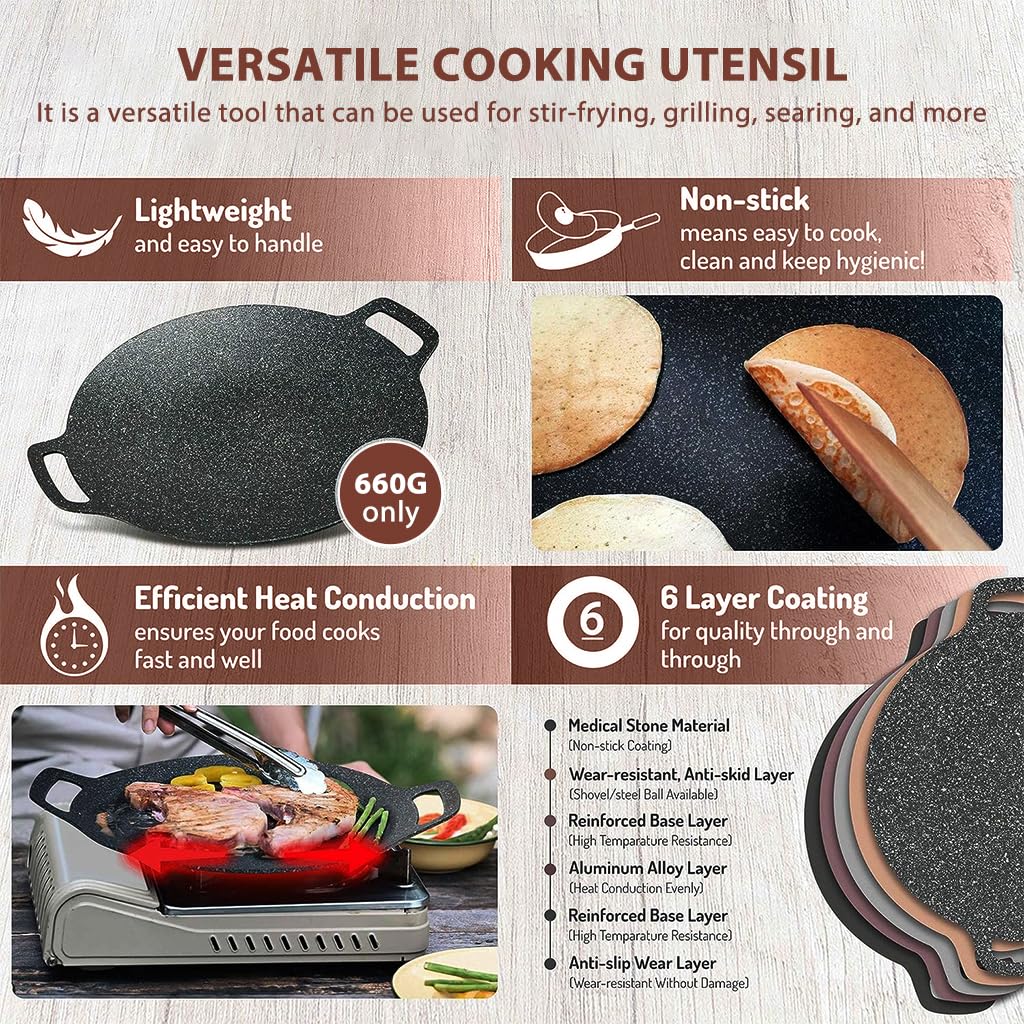 Supvox Round Grill Pan for Home and Outdoor Cooking with Double Handles | 11.8 in Cast Iron Non Stick Surface