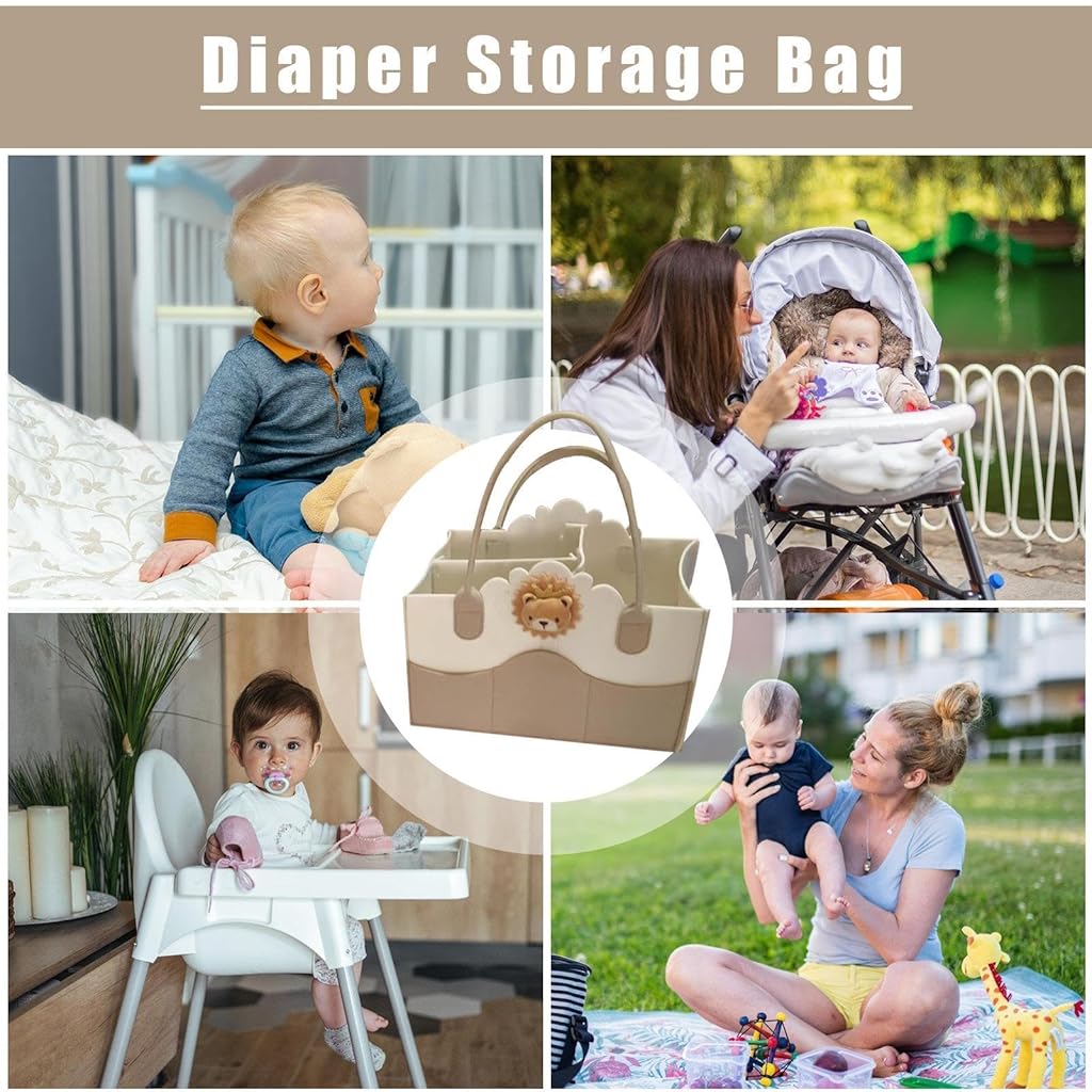 SNOWIE SOFT Baby Diaper Caddy Bag Soft Felt Baby Diaper Bag with Dividing Inserts DIY Layout Caddy Fashion Mommy Bag Portable Diaper Organizer New Born Essentials, 33x23x18cm