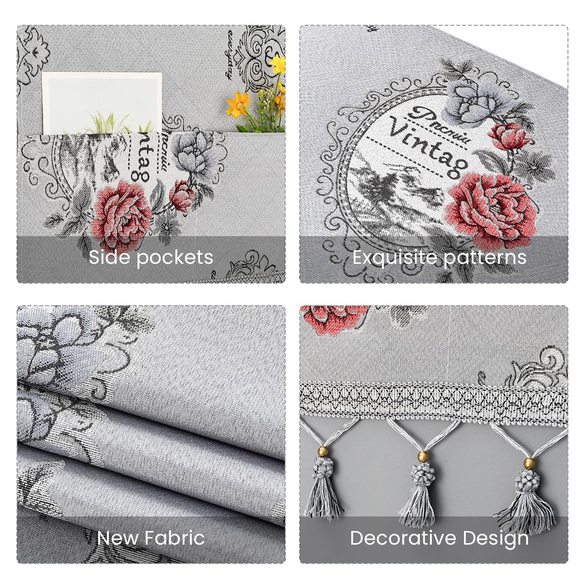 HASTHIP Refrigerator Cover for Double Door Fridge 26.3x55 in with Side Pockets and Tassel Design