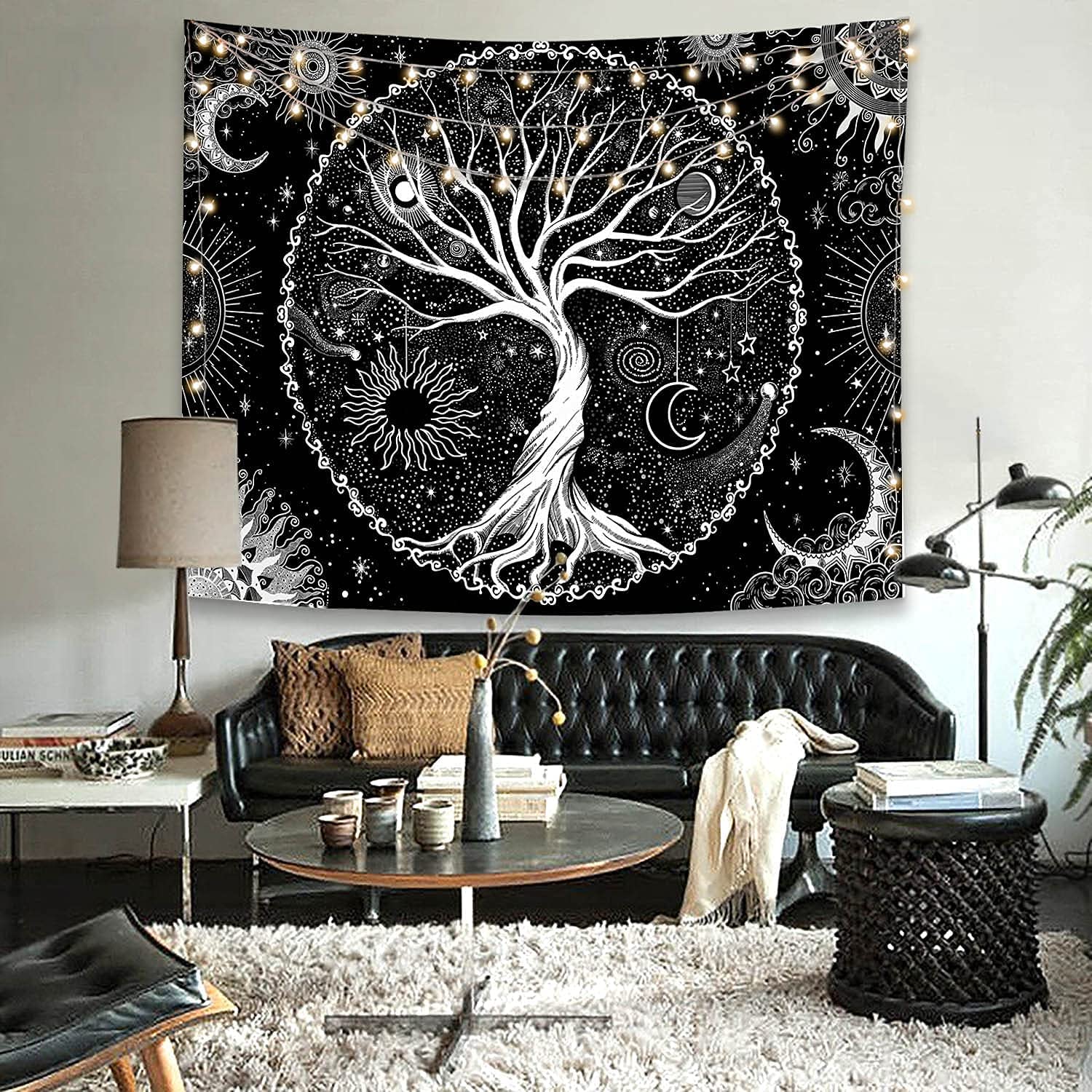 HASTHIP Tree of Life Tapestry for Bedroom featuring HD Galaxy Print and 51.2×59.1 in Size | Black and White Polyester Wall Hanging