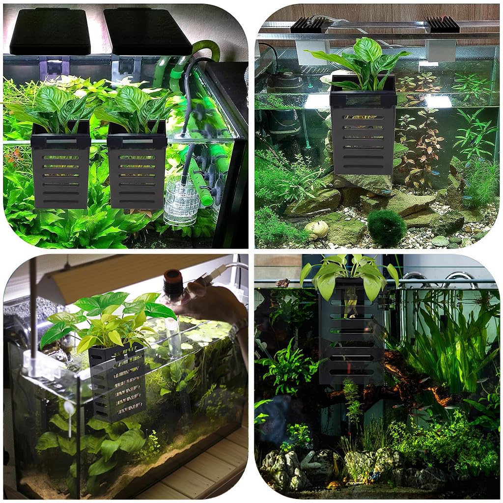 HASTHIP Aquarium Plant Holder for Fish Tanks with Vent Flow Design and Hanging Hooks | 2 Pcs Plastic Planter Cups