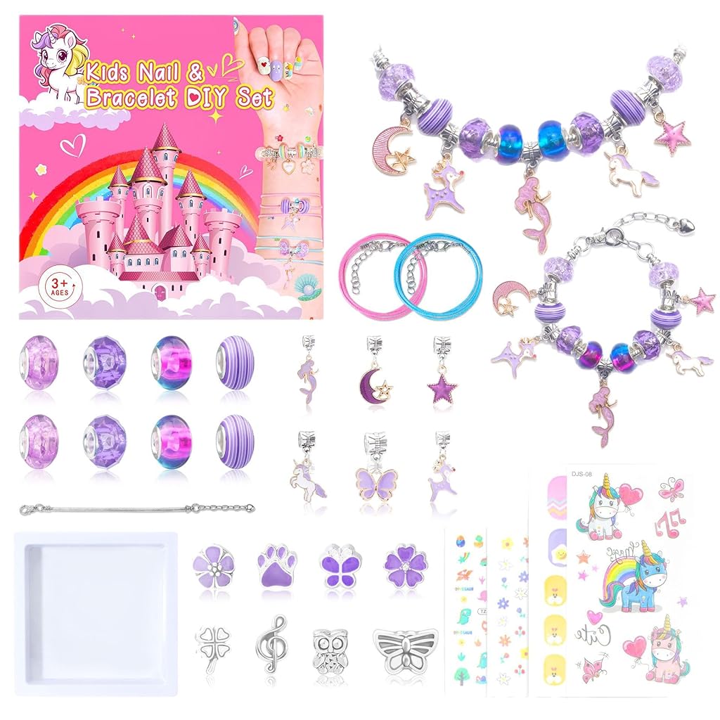 SANNIDHI® Kids Bracelet Making Kit, Make Up Kits for Kid Age 4-12 Jewelry Beads Set, Preschool Toddler Girls Makeup Charms Set, Arts and Crafts for 4 5 6 7 8 9 10 11 12 Years Old Girl Birthday Gift