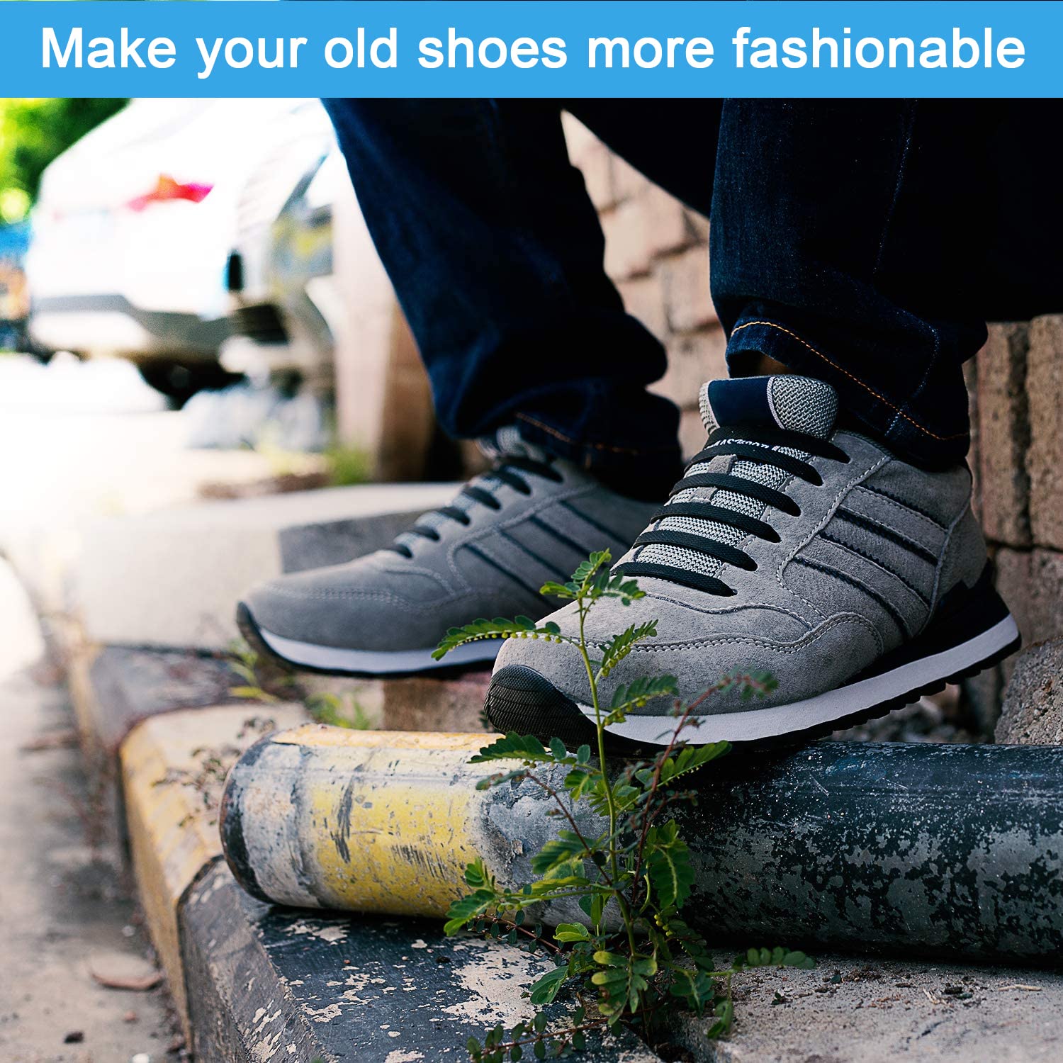 GUSTAVE No Tie Laces for Adults featuring Elastic Lock Silicone Design | Waterproof Black