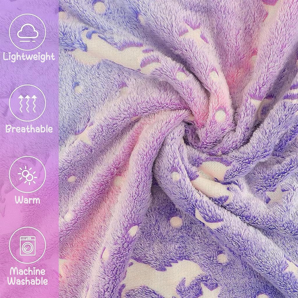 ZIBUYU® Winter Blanket for Kids Girls Flannel Blanket Warm Soft Night Glow in Dark Furry Safe Luminous Unicorn AC Blanket for Boys & Girls (70 x 60 inch) - Purple